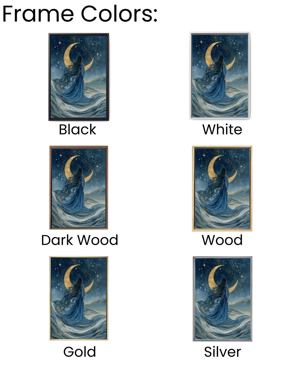 Moon Goddess Watercolor Art: Mystical Ocean Night Sky Canvas or Poster Canvas Wall Art – Modern Decor Print