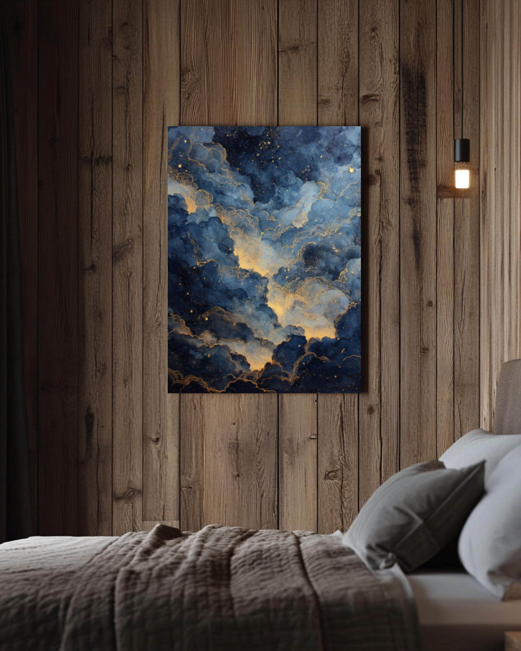 Ethereal Night Sky Watercolor Print: Gold Dust Stars, Celestial Wall Art Canvas Wall Art – Modern Decor Print