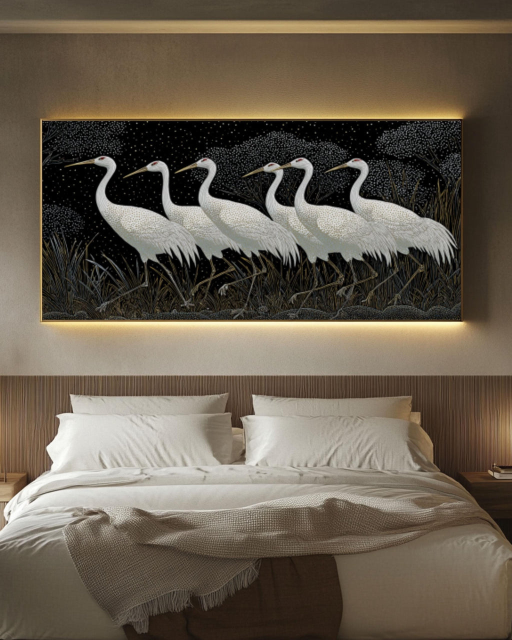 White Cranes Canvas Print: Don Blanding Vintage Style Nature Art Canvas Wall Art – Modern Decor Print