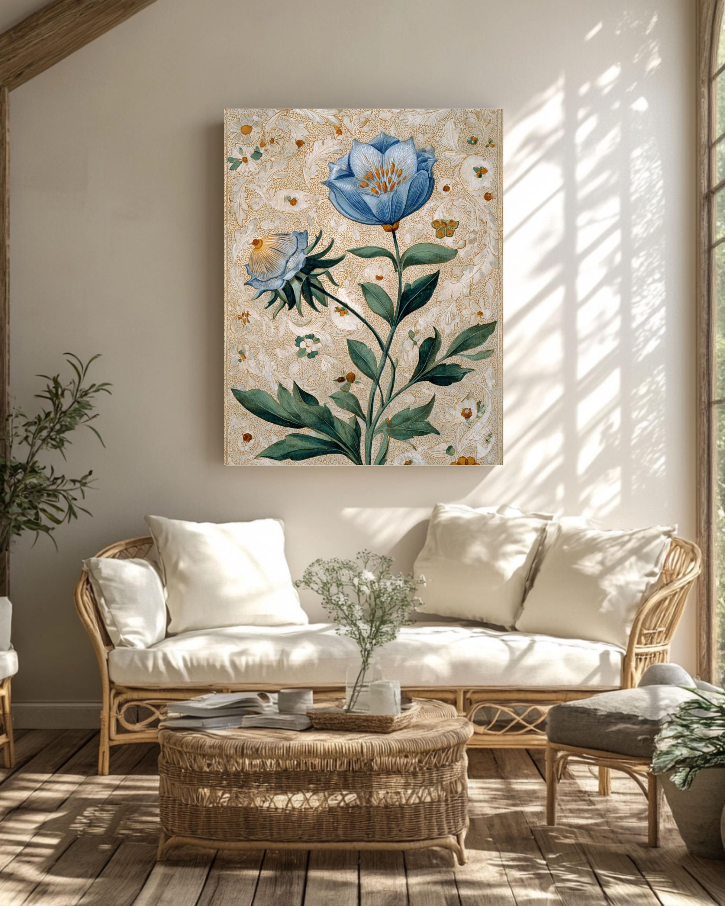 Renaissance Floral Art Print: Illuminated Manuscript Style Canvas Wall Art – Modern Decor Print
