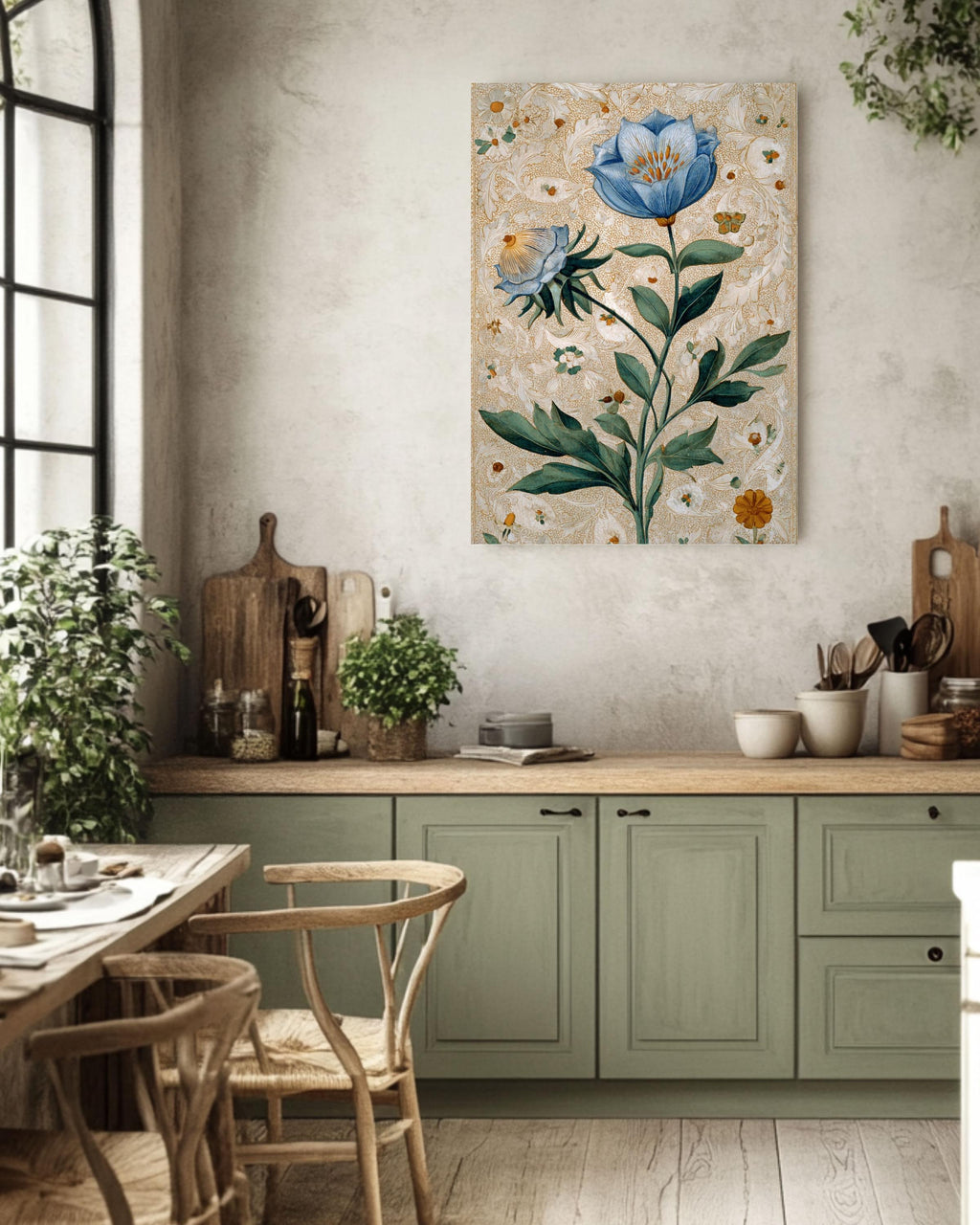 Renaissance Floral Art Print: Illuminated Manuscript Style Canvas Wall Art – Modern Decor Print