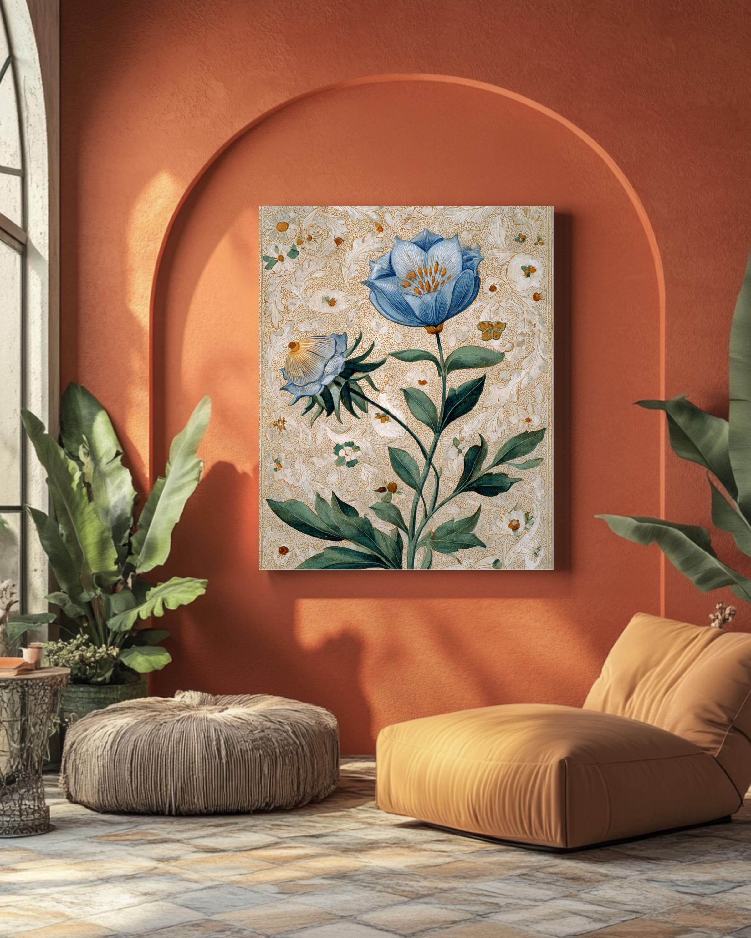 Renaissance Floral Art Print: Illuminated Manuscript Style Canvas Wall Art – Modern Decor Print
