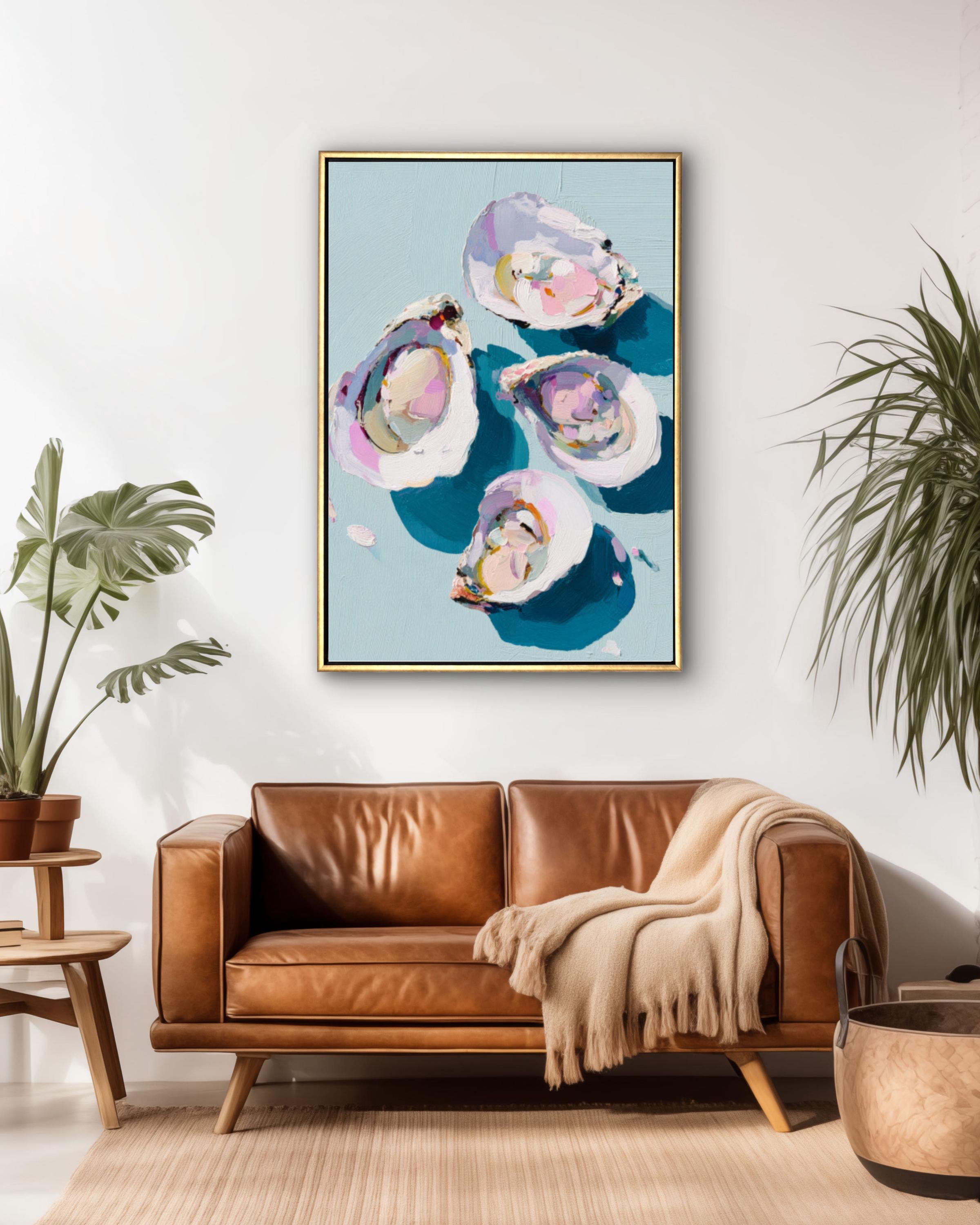 Pastel Oyster Coastal Wall Art | Minimalist Oil Painting Canvas Print