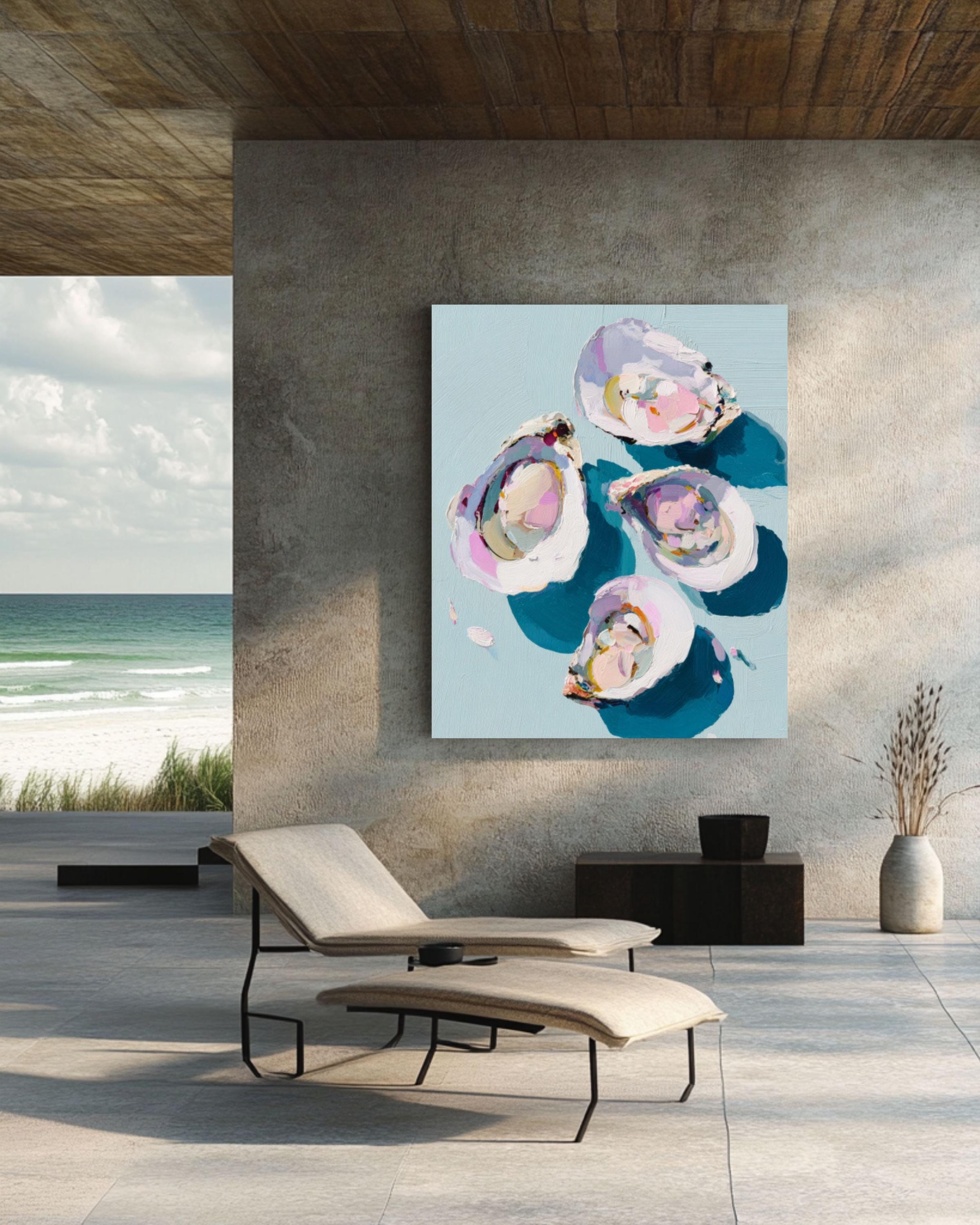 Pastel Oyster Art Print: Minimalist Coastal Oil Painting for home and office wall décor