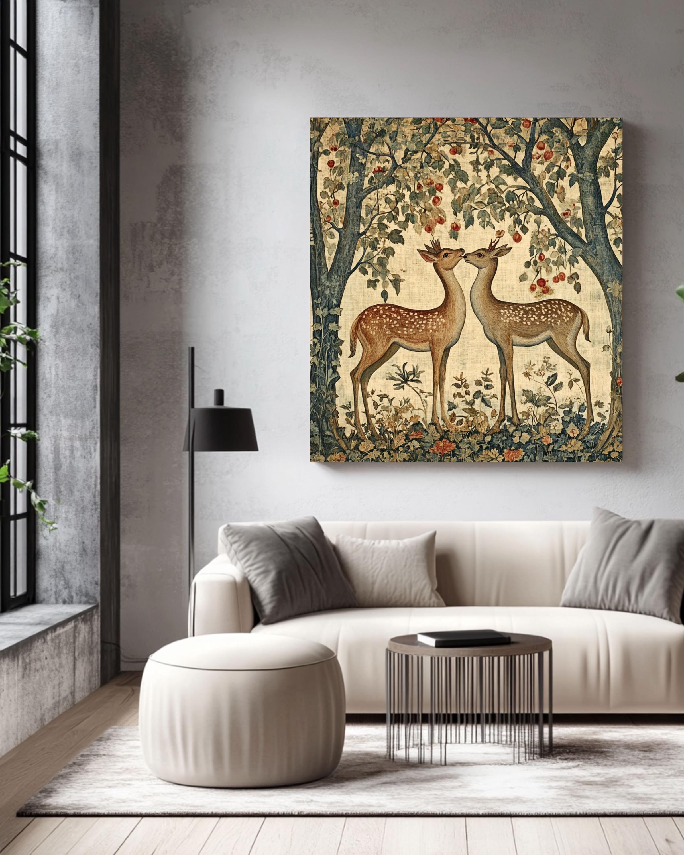 William Morris Deer & Fox Art Print: Vintage Autumn Forest Tapestry Canvas Wall Art – Modern Decor Print