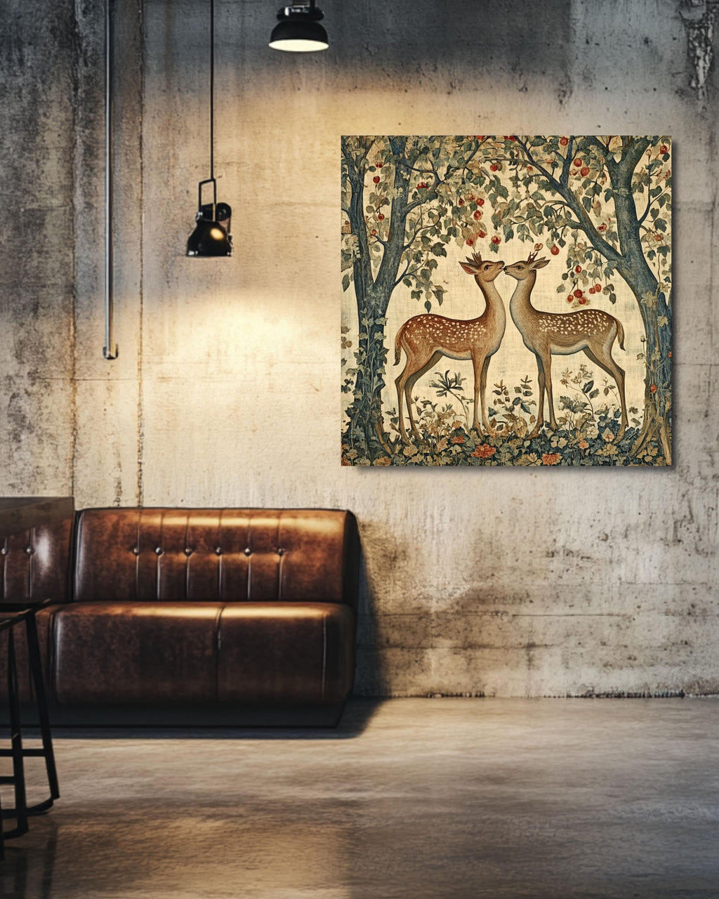 William Morris Deer & Fox Art Print: Vintage Autumn Forest Tapestry Canvas Wall Art – Modern Decor Print