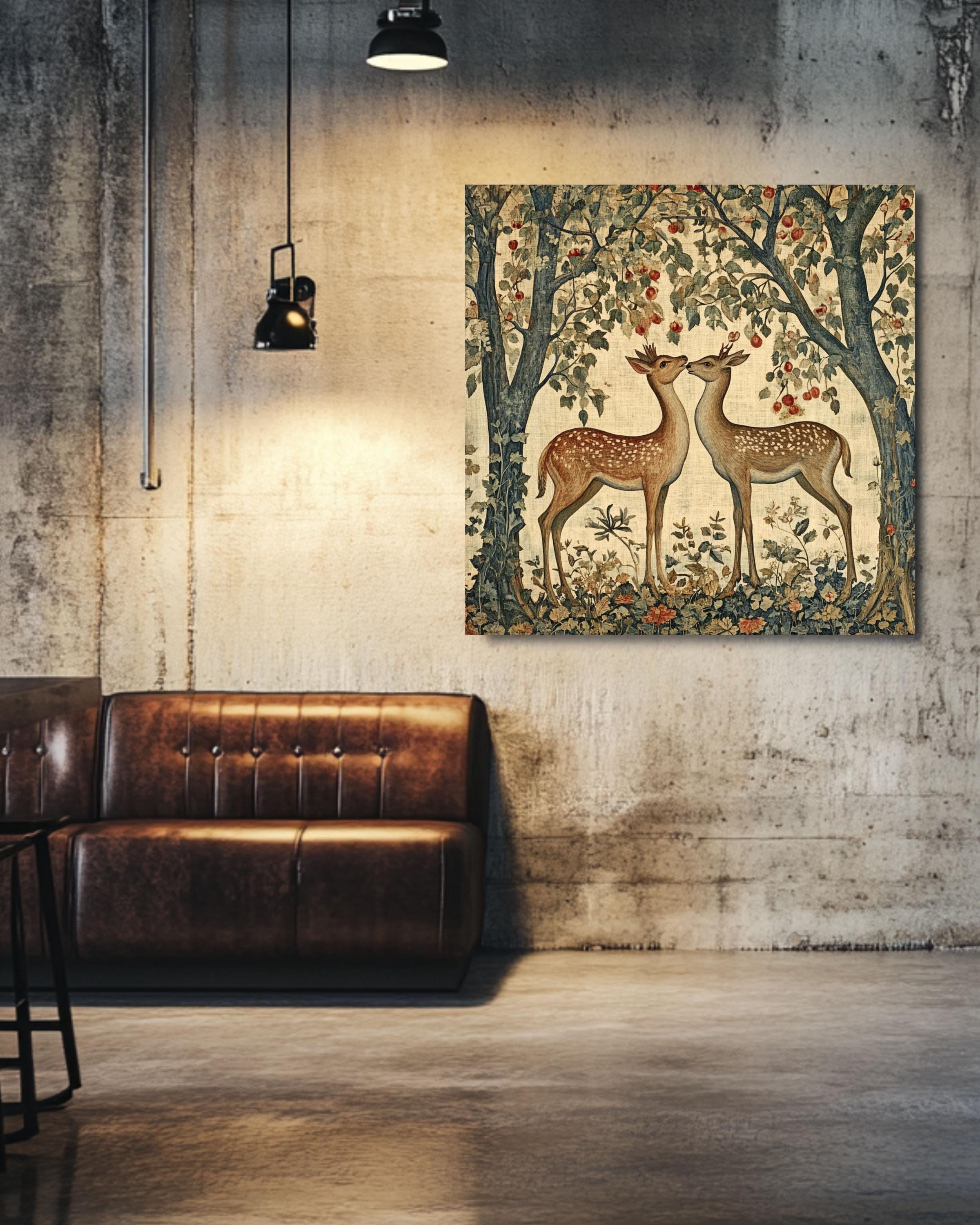 William Morris Deer & Fox Art Print: Vintage Autumn Forest Tapestry Canvas Wall Art – Modern Decor Print