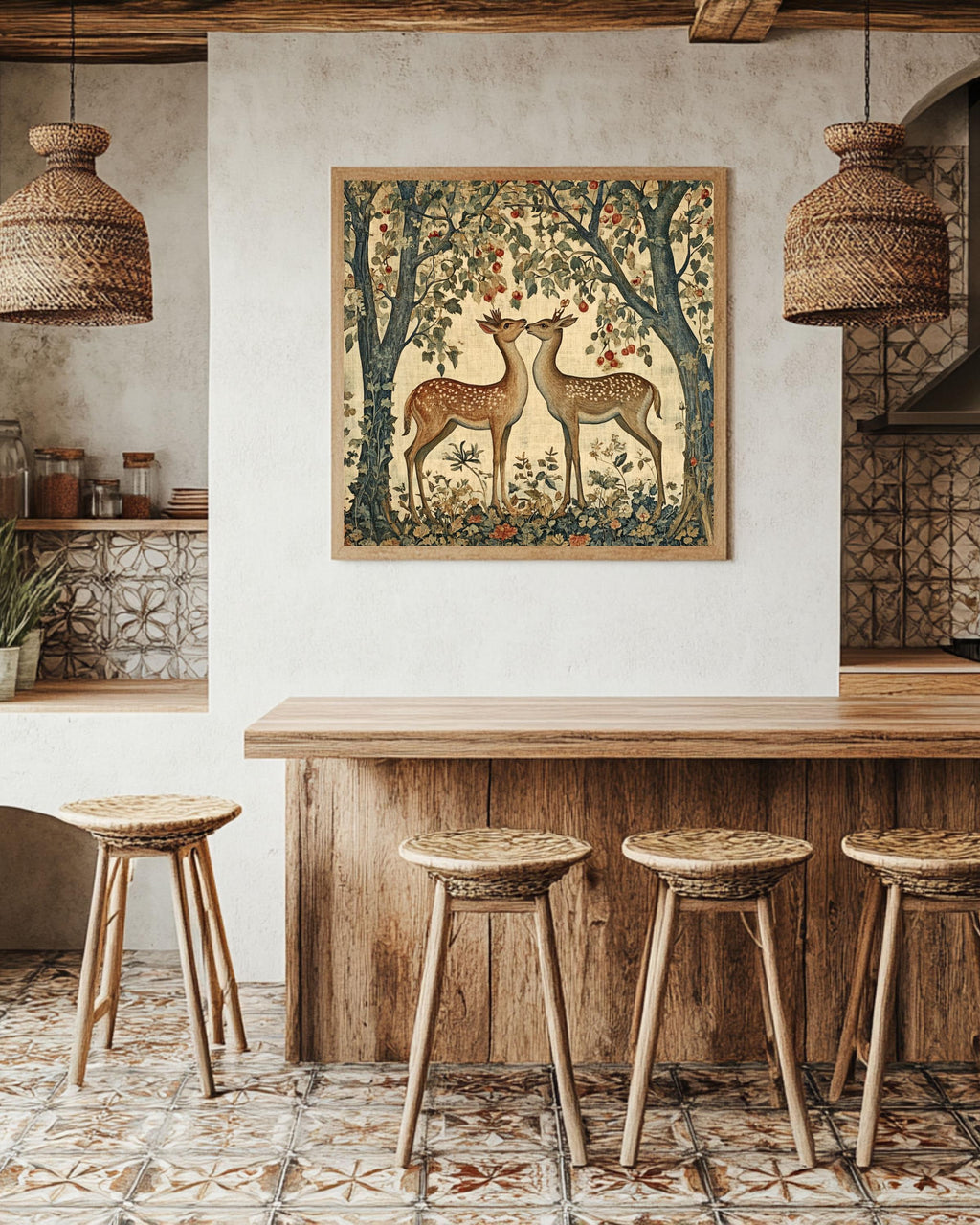 William Morris Deer & Fox Art Print: Vintage Autumn Forest Tapestry Canvas Wall Art – Modern Decor Print