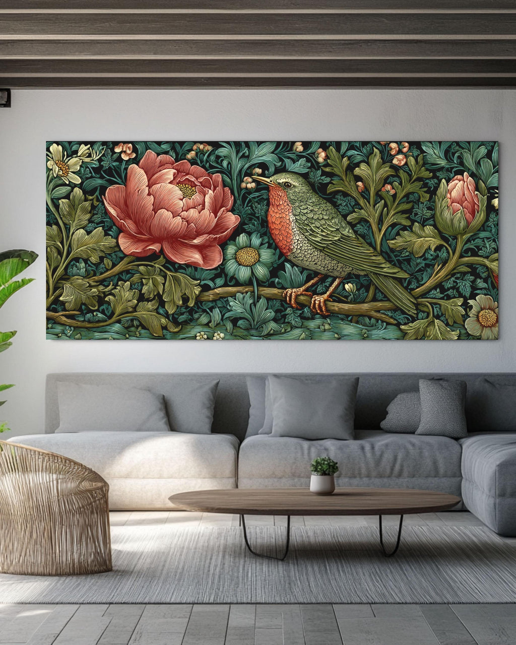 William Morris Bird & Flower Print: Vintage Tapestry Style Canvas Art Canvas Wall Art – Modern Decor Print