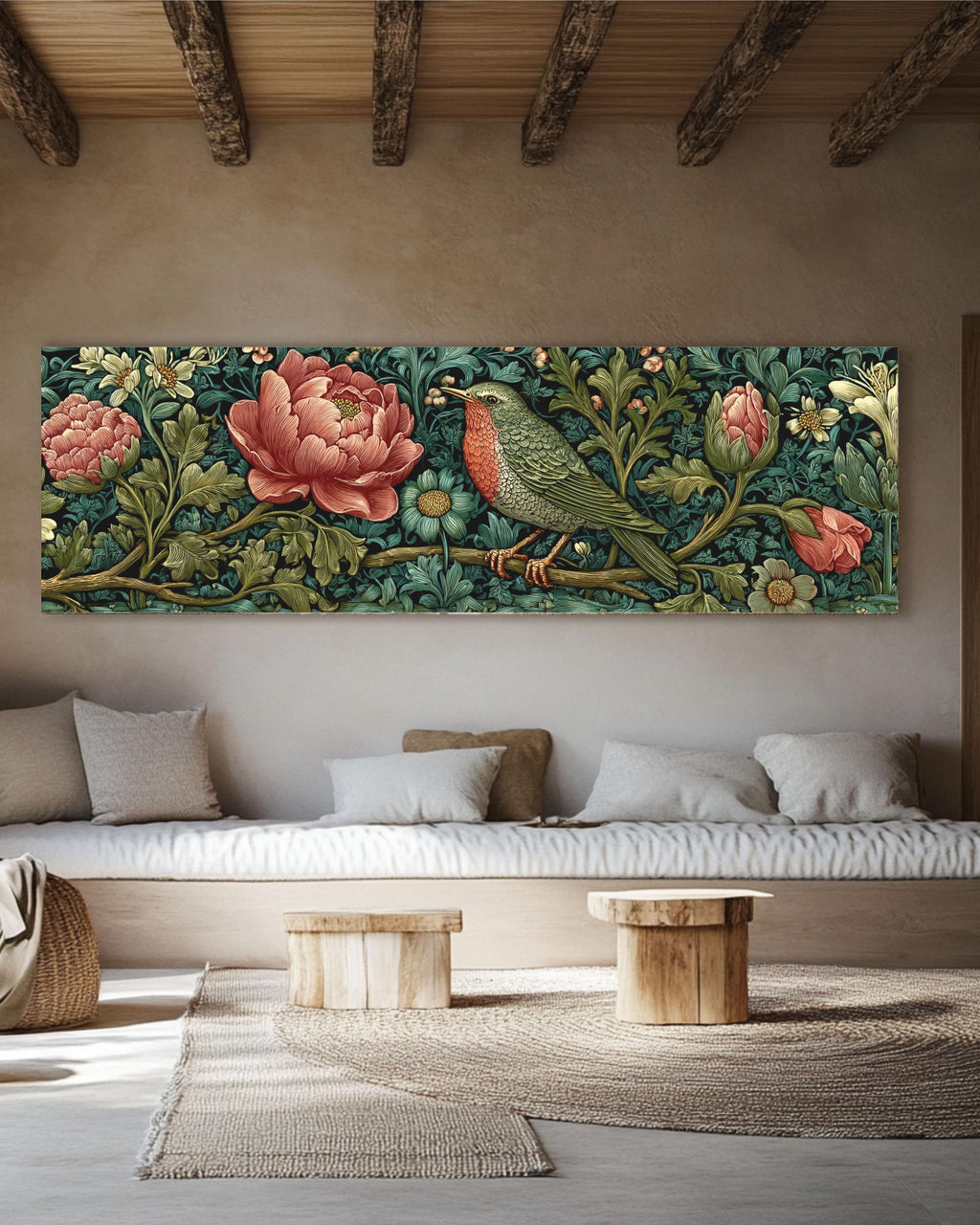 William Morris Bird & Flower Print: Vintage Tapestry Style Canvas Art Canvas Wall Art – Modern Decor Print