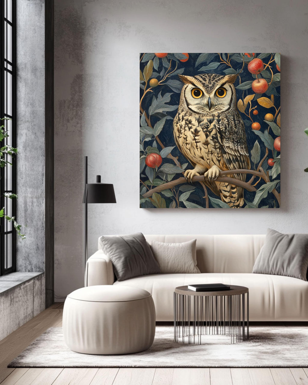 William Morris Owl Art Print: Vintage Floral Tapestry Style Canvas Wall Art – Modern Decor Print