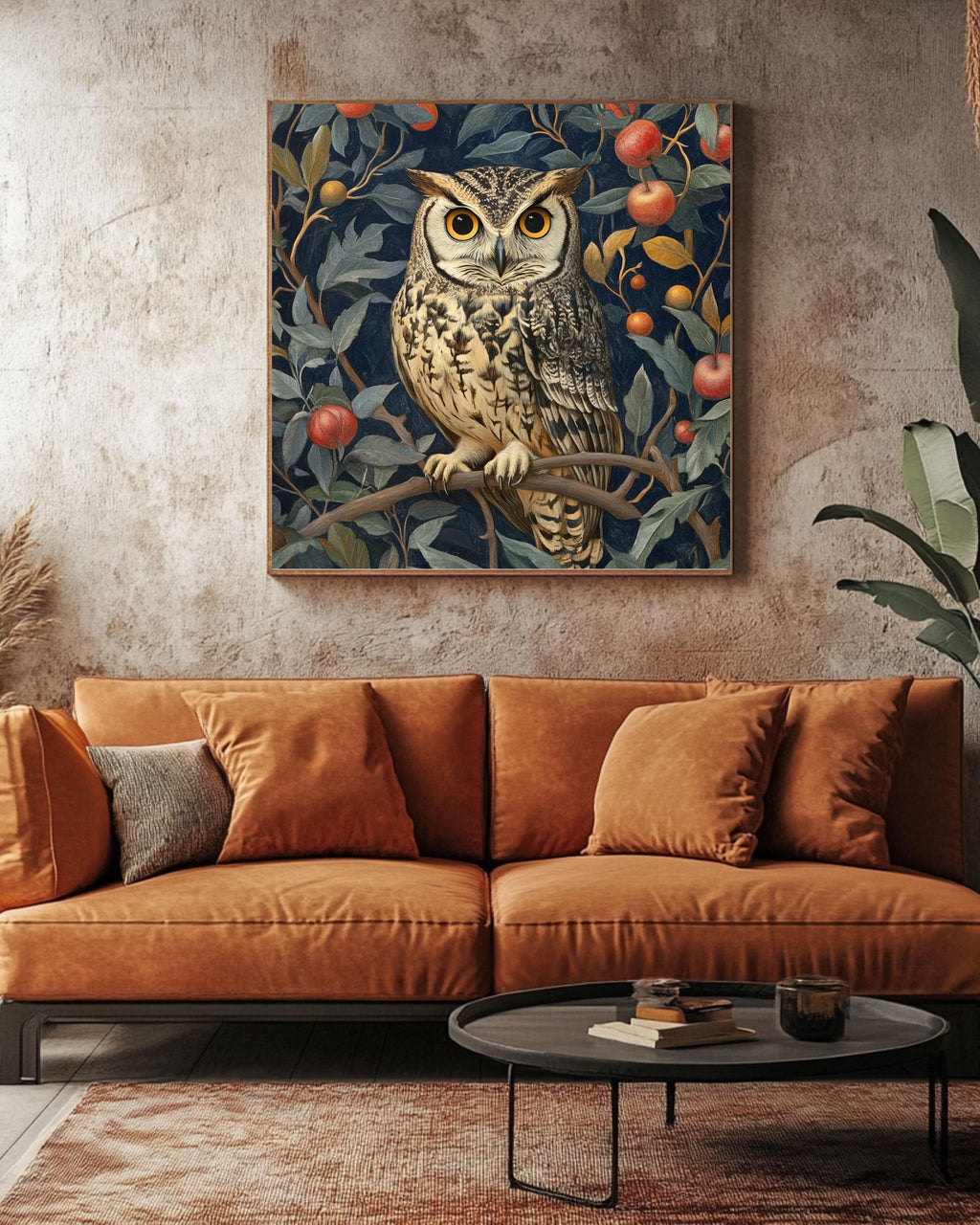William Morris Owl Art Print: Vintage Floral Tapestry Style Canvas Wall Art – Modern Decor Print