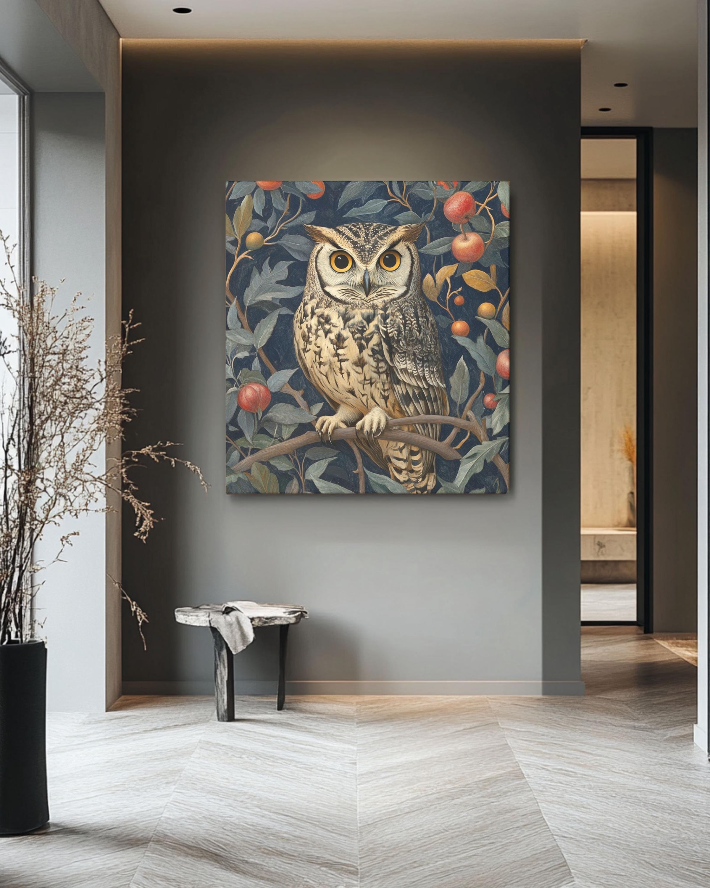 William Morris Owl Art Print: Vintage Floral Tapestry Style Canvas Wall Art – Modern Decor Print