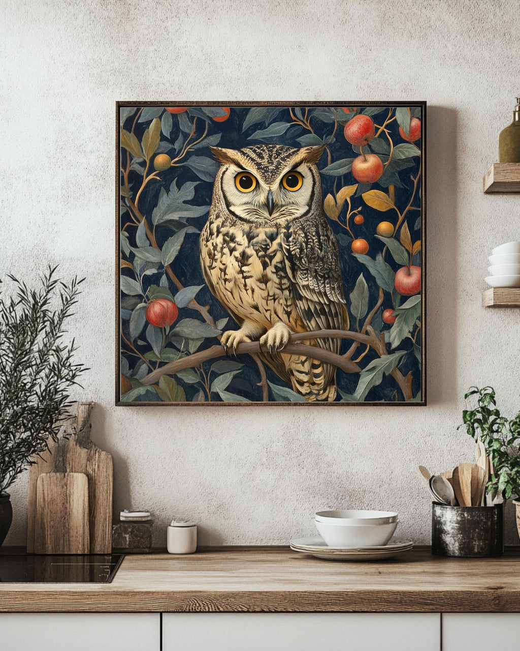 William Morris Owl Art Print: Vintage Floral Tapestry Style Canvas Wall Art – Modern Decor Print