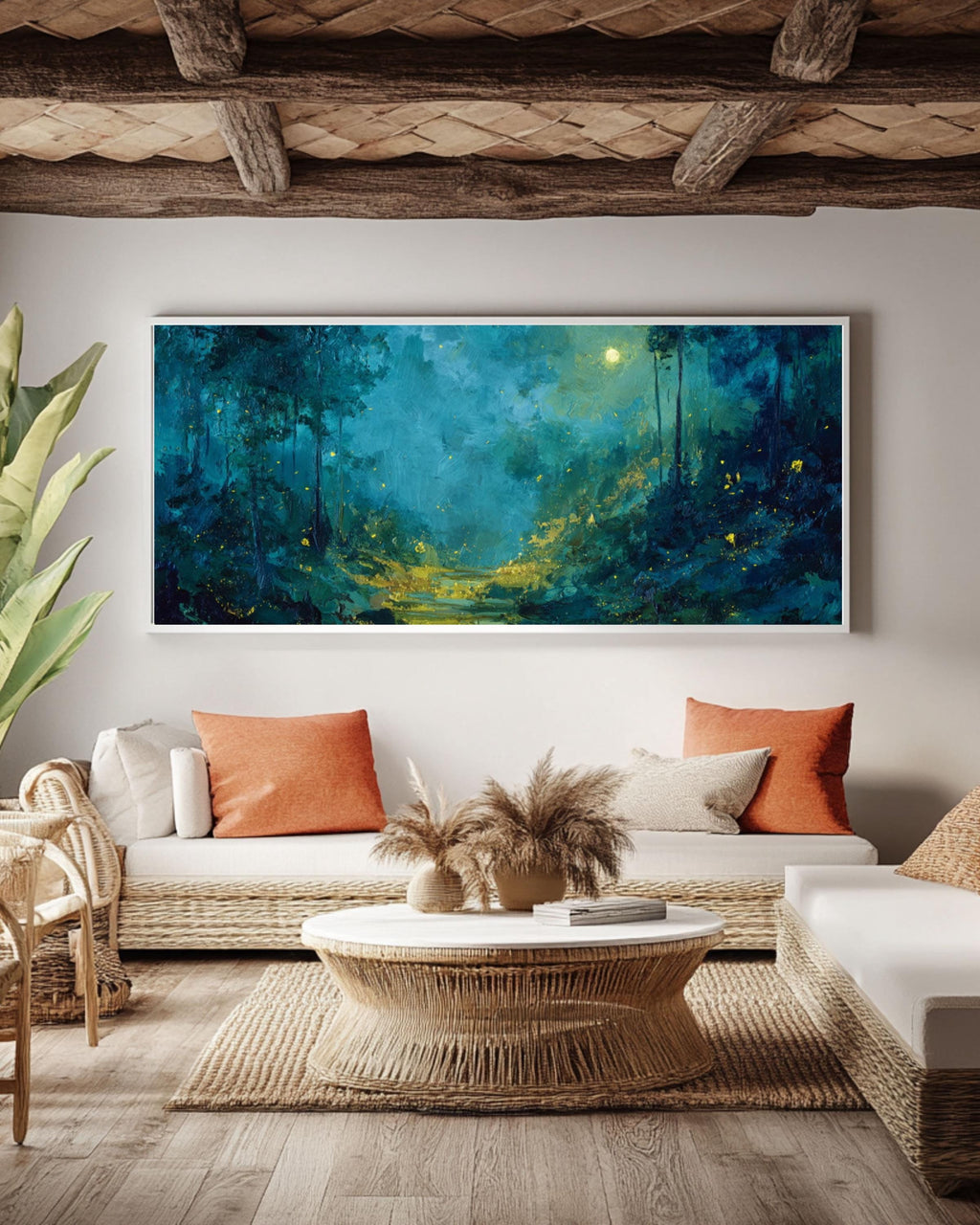 Moonlit Forest Canvas Art: Teal & Gold Gustave Moreau Style for home and office wall décor