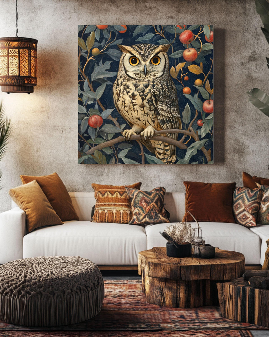 William Morris Owl Art Print: Vintage Floral Tapestry Style Canvas Wall Art – Modern Decor Print
