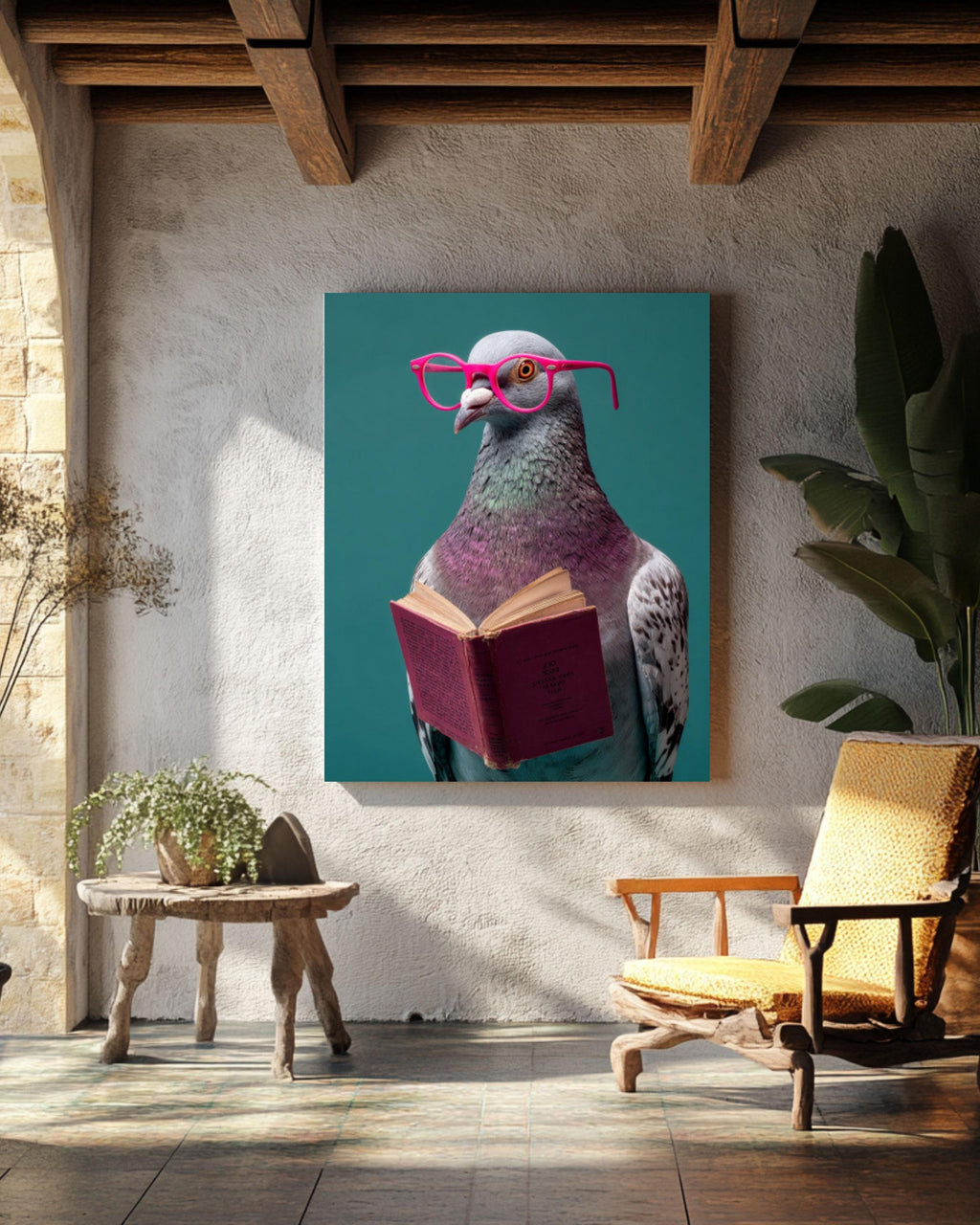 Funny Pigeon Wall Art Print | Quirky Bird with Pink Glasses Poster