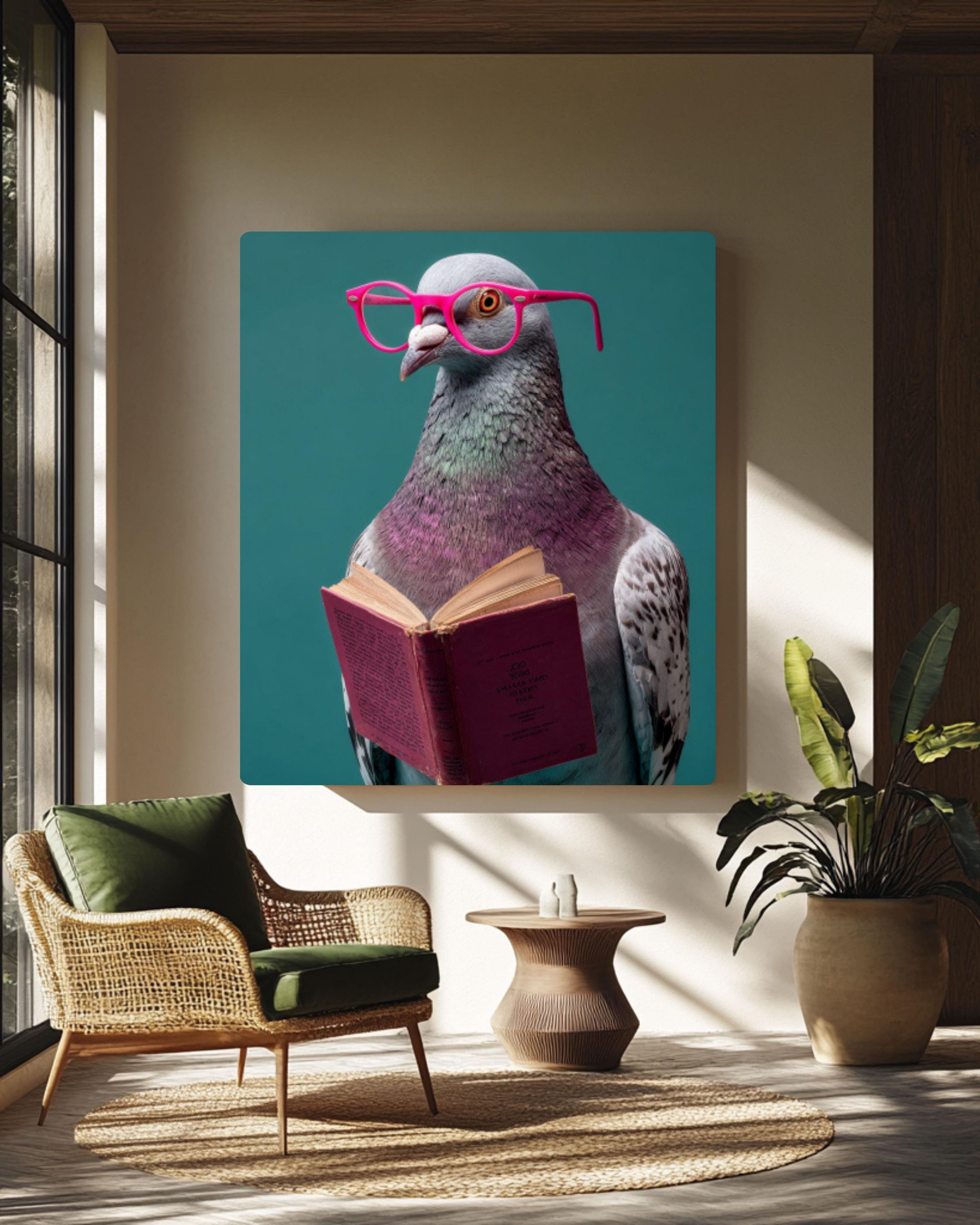 Funny Pigeon Wall Art Print | Quirky Bird with Pink Glasses Poster