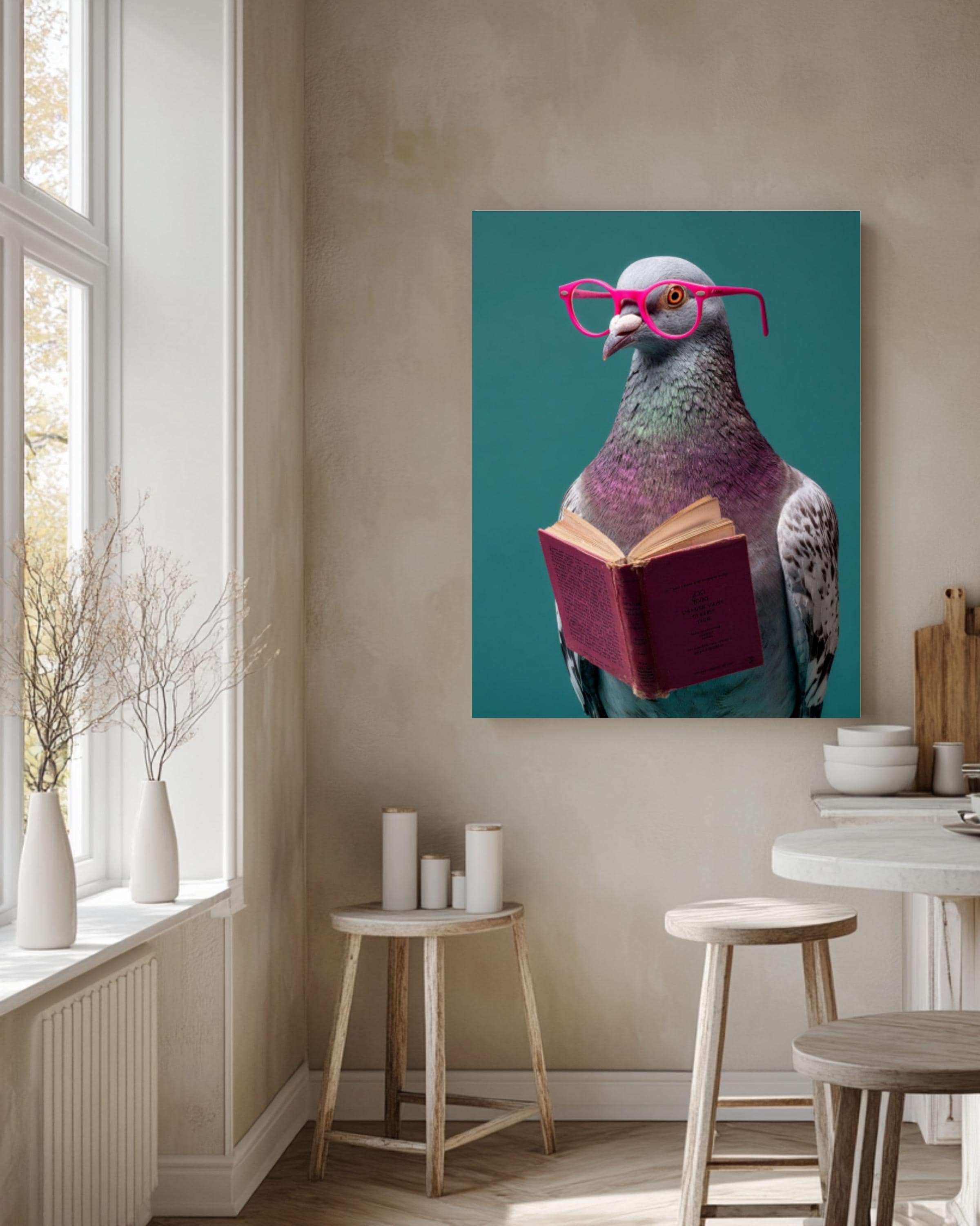 Funny Pigeon Wall Art Print | Quirky Bird with Pink Glasses Poster