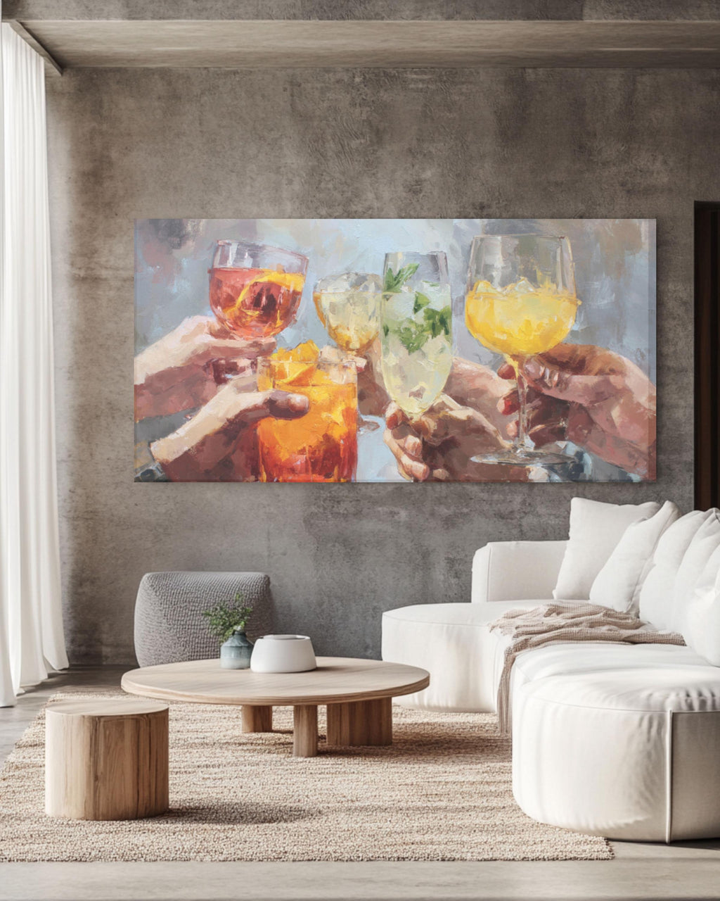 Toasting Hands Celebration Wall Art | Colorful Oil Painting Canvas Print