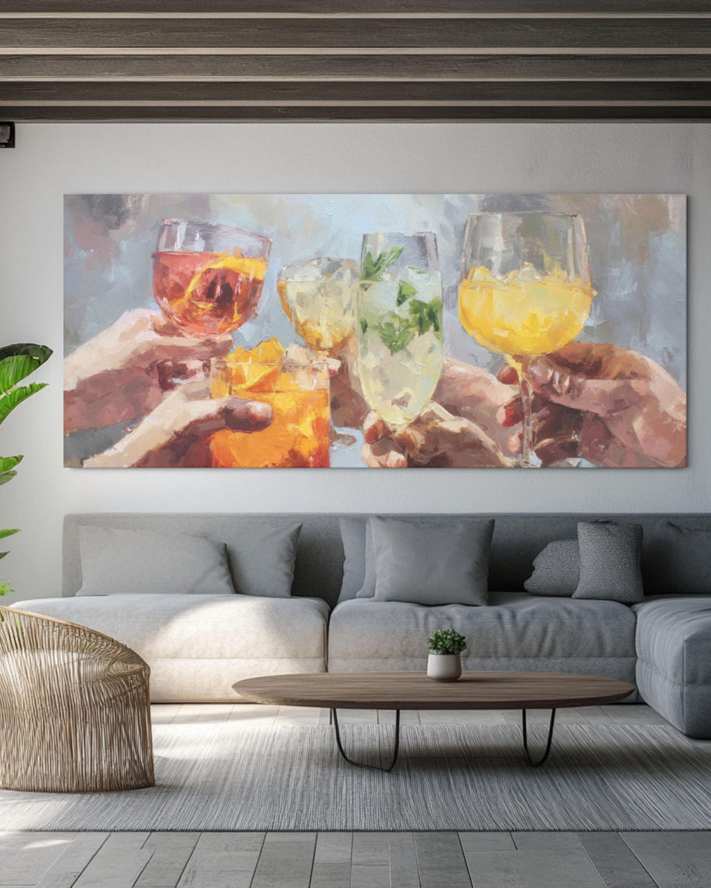 Toasting Hands Celebration Wall Art | Colorful Oil Painting Canvas Print