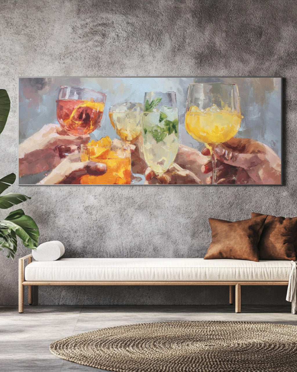 Toasting Hands Celebration Wall Art | Colorful Oil Painting Canvas Print