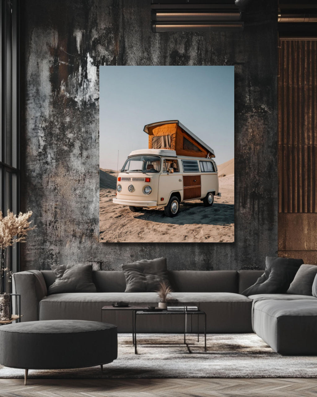 Vintage VW Camper Van Wall Art Print | Retro Travel Neutral Tones