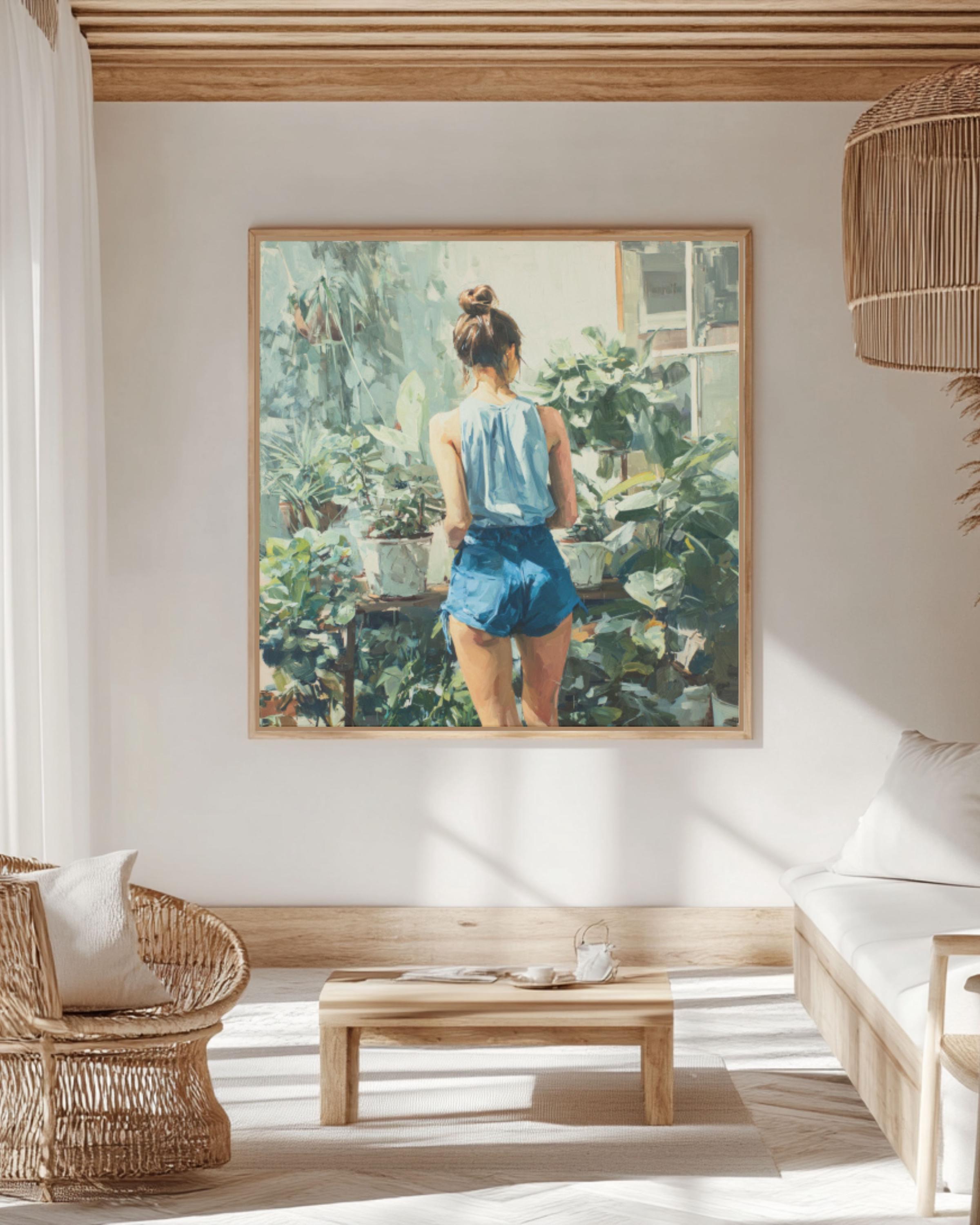 Strong Woman Gardening Wall Art | Feminist Pastel Oil Painting Print