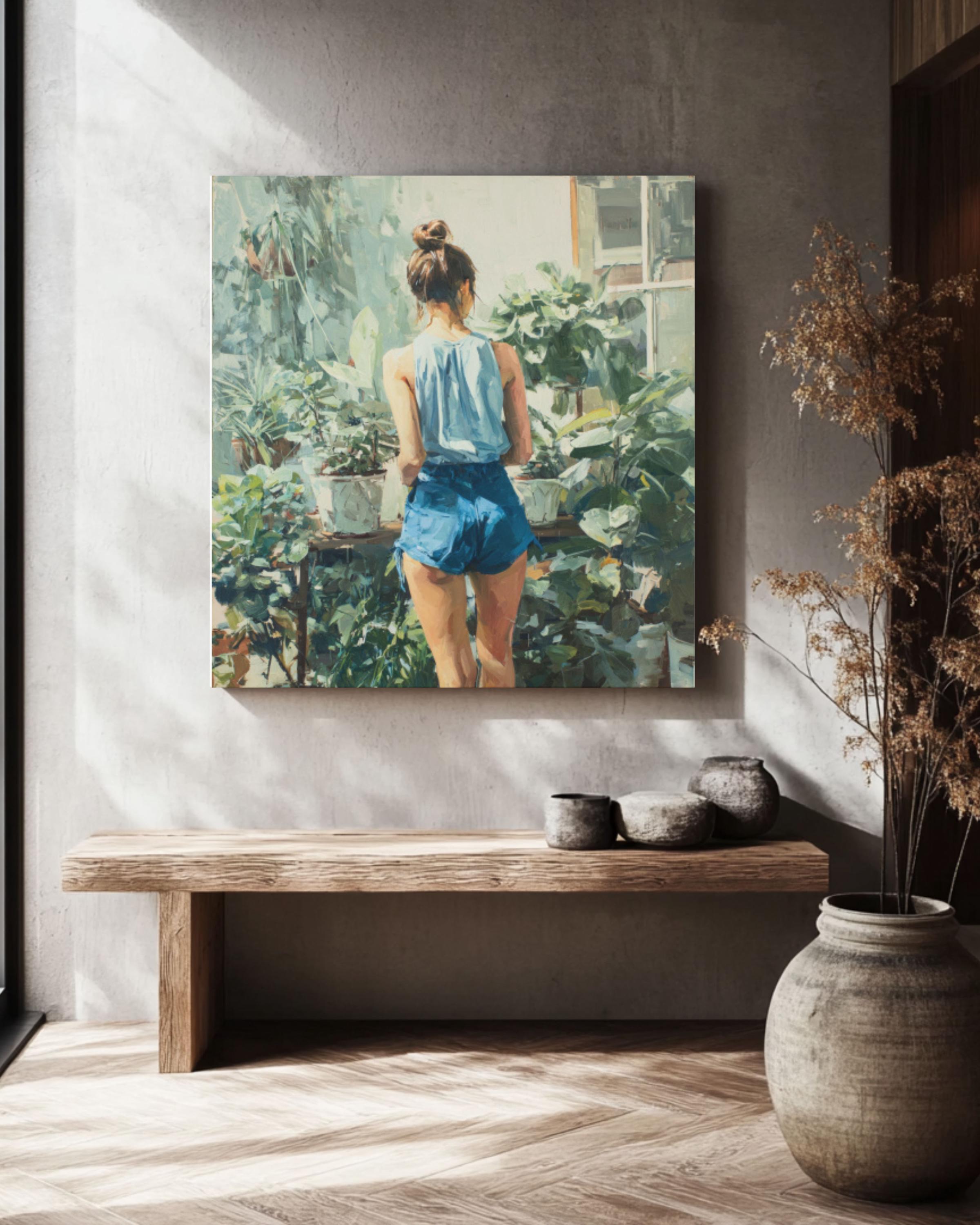 Strong Woman Gardening Wall Art | Feminist Pastel Oil Painting Print