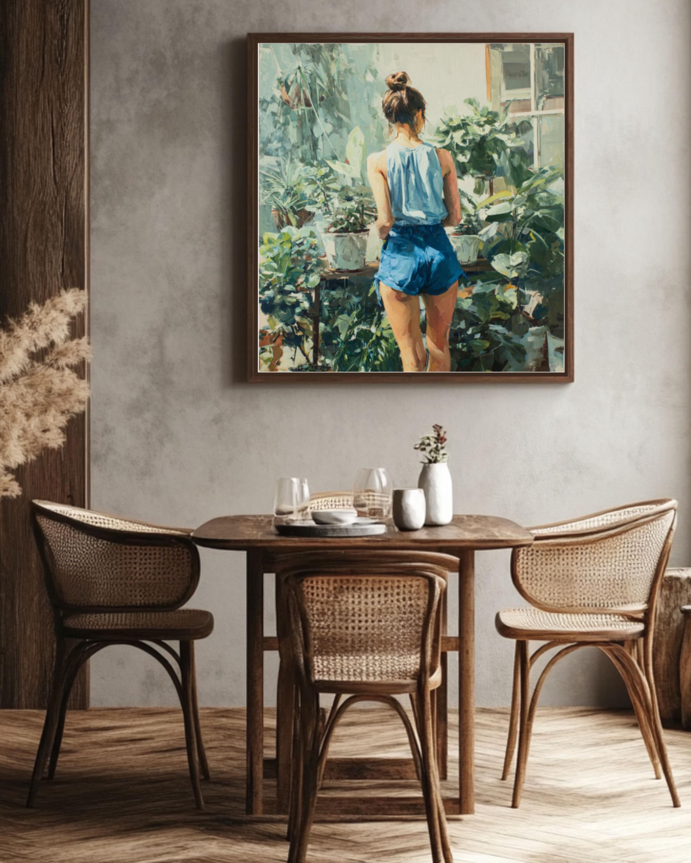 Strong Woman Gardening Wall Art | Feminist Pastel Oil Painting Print