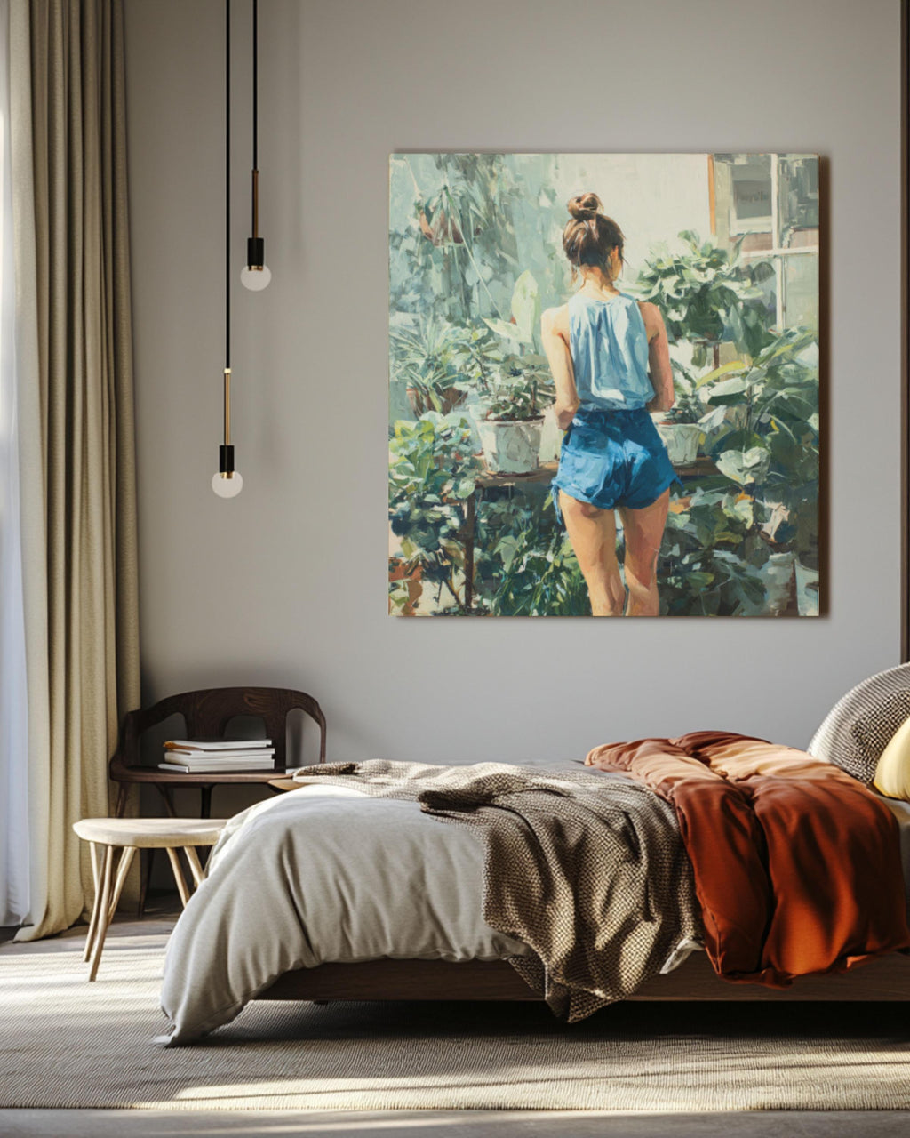 Feminist Art Print: Strong Woman Gardening Pastel Oil Painting for home and office wall décor