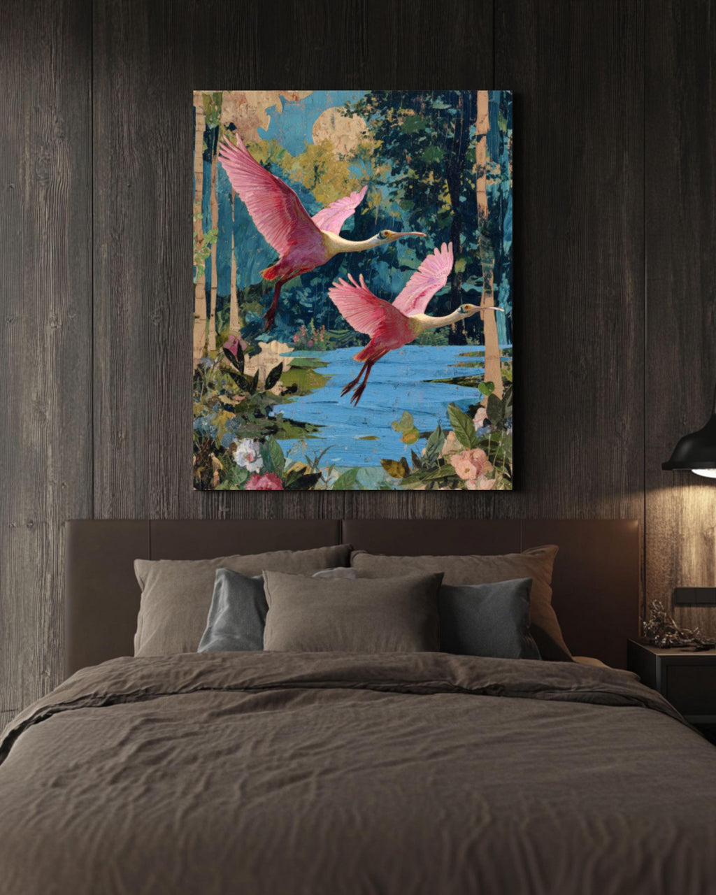 Roseate Spoonbill Collage Wall Art | Vintage Botanical Surrealism Print