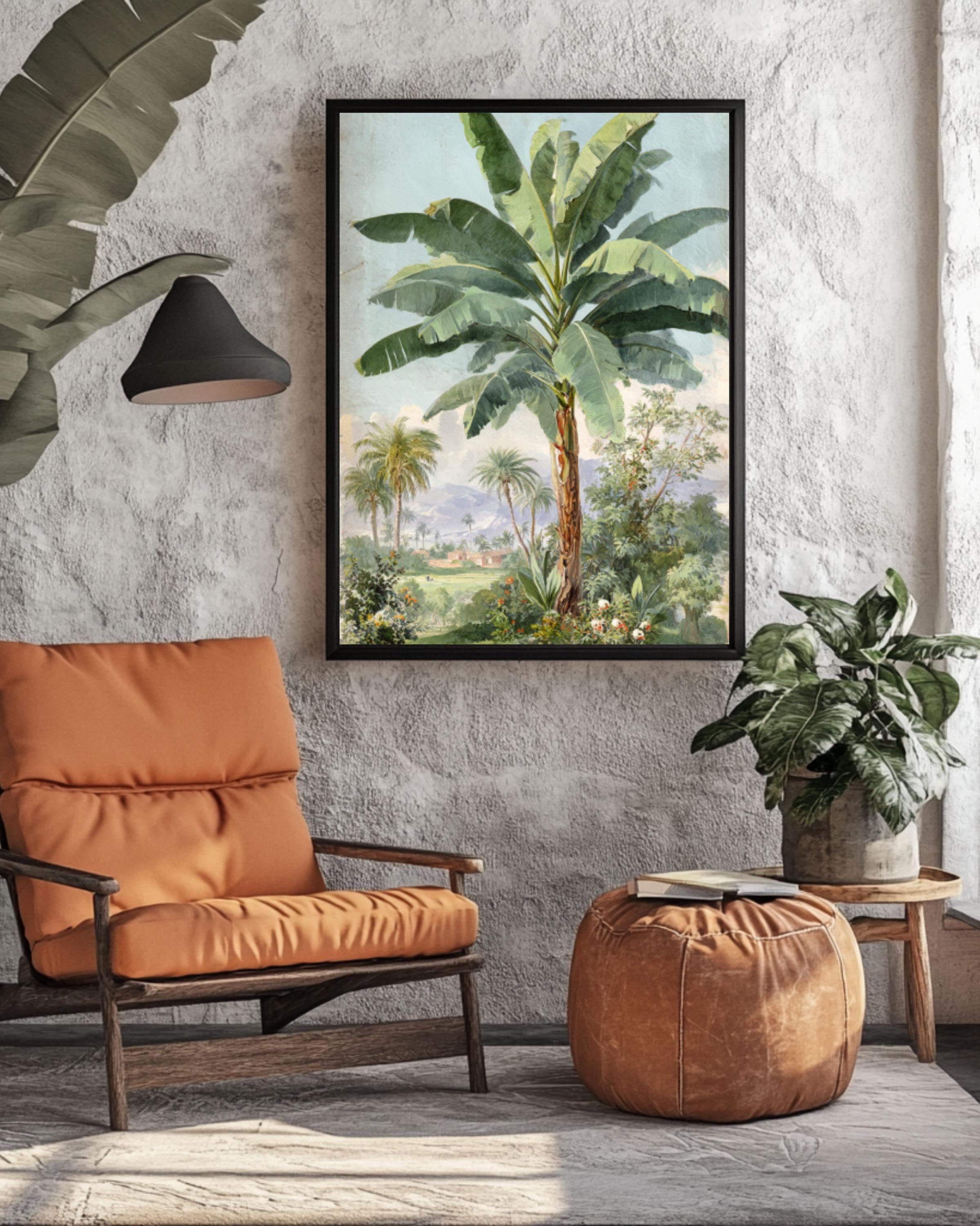 Vintage Banana Tree Wall Art | Muted Tropical Botanical Watercolor Print