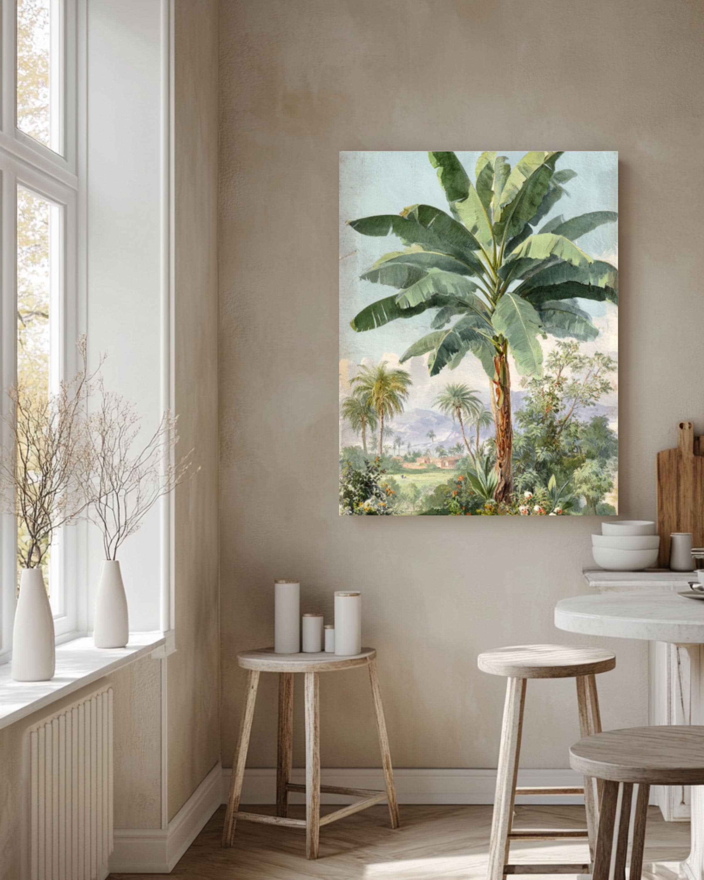 Vintage Banana Tree Wall Art | Muted Tropical Botanical Watercolor Print