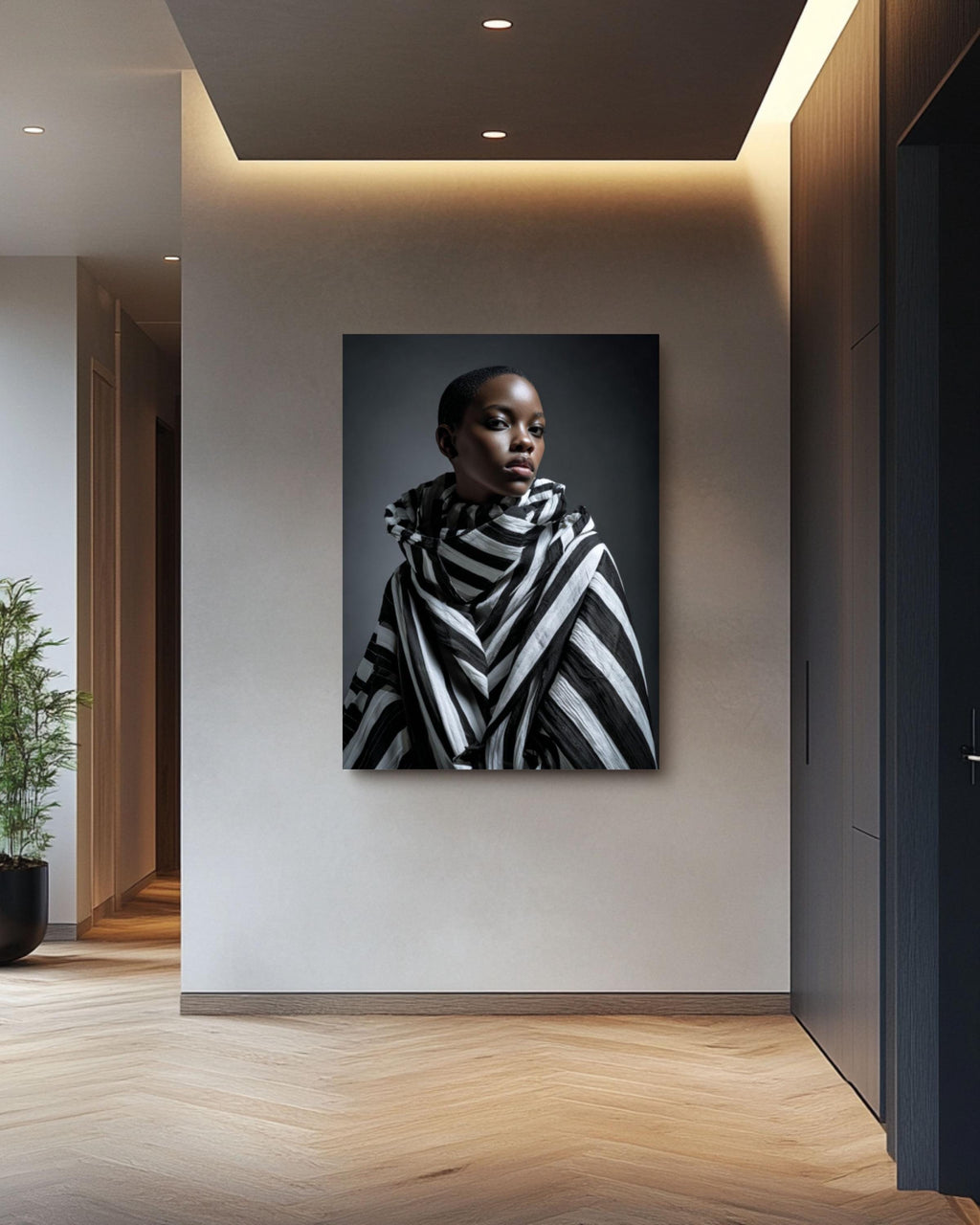 Tim Walker Fashion Photography: African Woman in Striped Cape - Editorial Wall Art for home and office wall décor