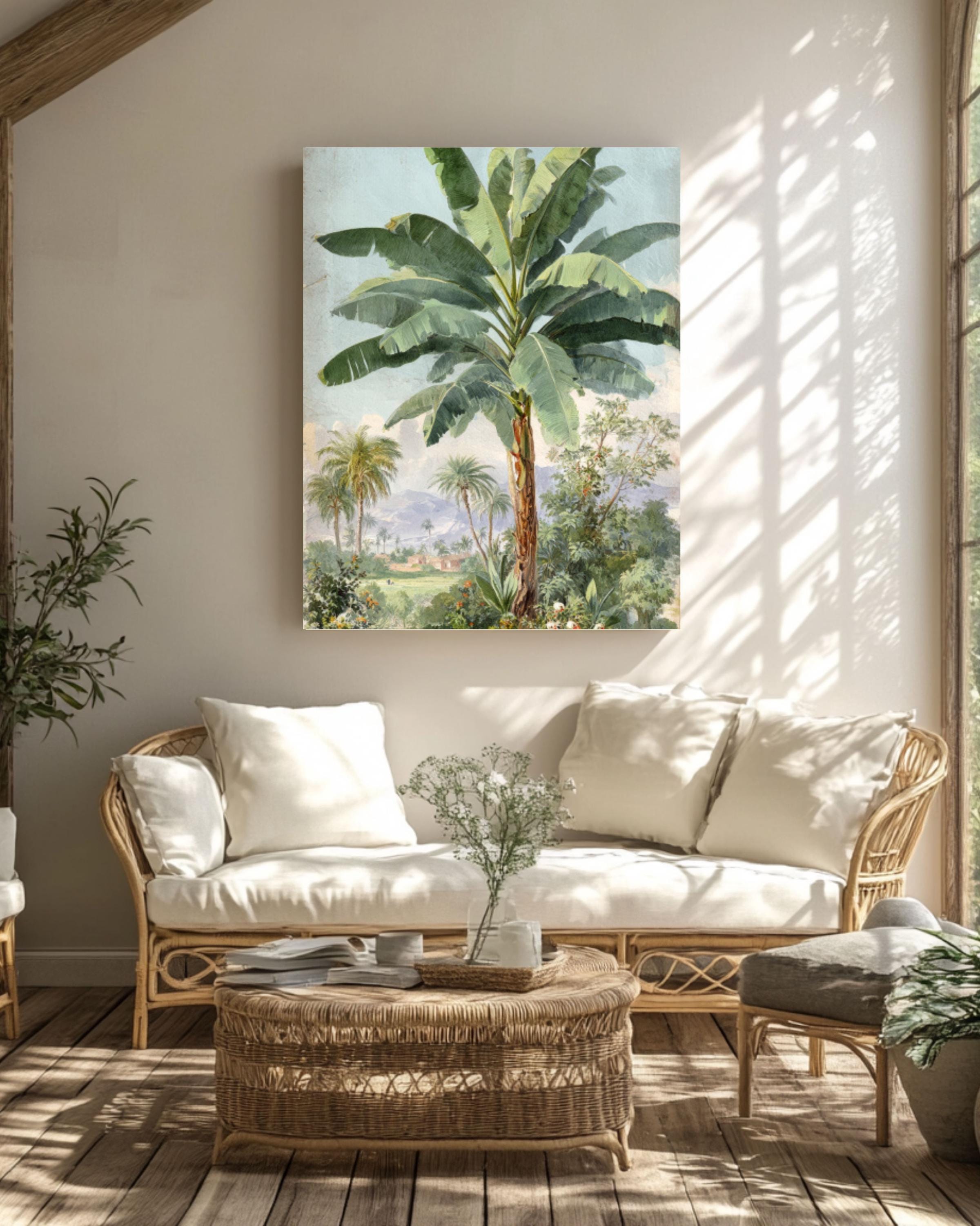 Vintage Banana Tree Watercolor Print: Muted Tropical Botanical Art for home and office wall décor
