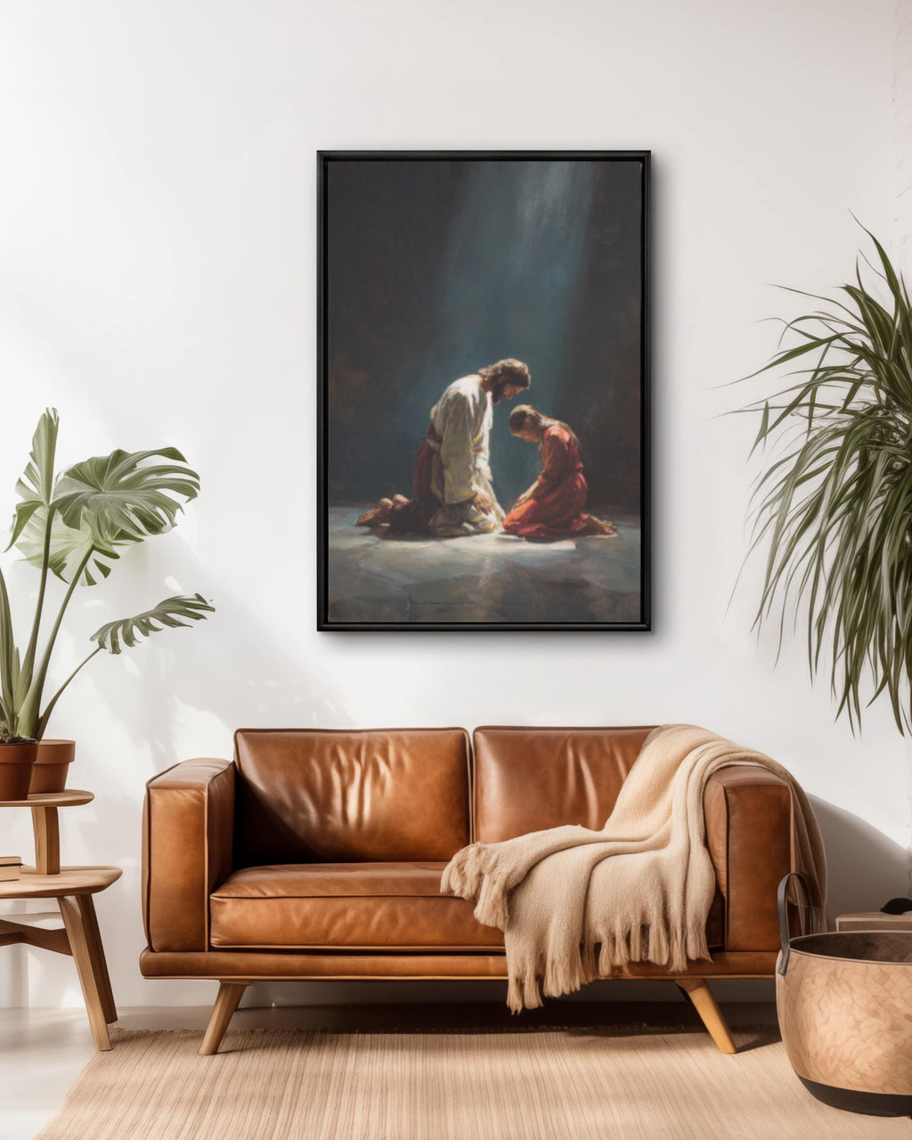 Jesus and Child Praying Wall Art | Peaceful Christian Canvas Print