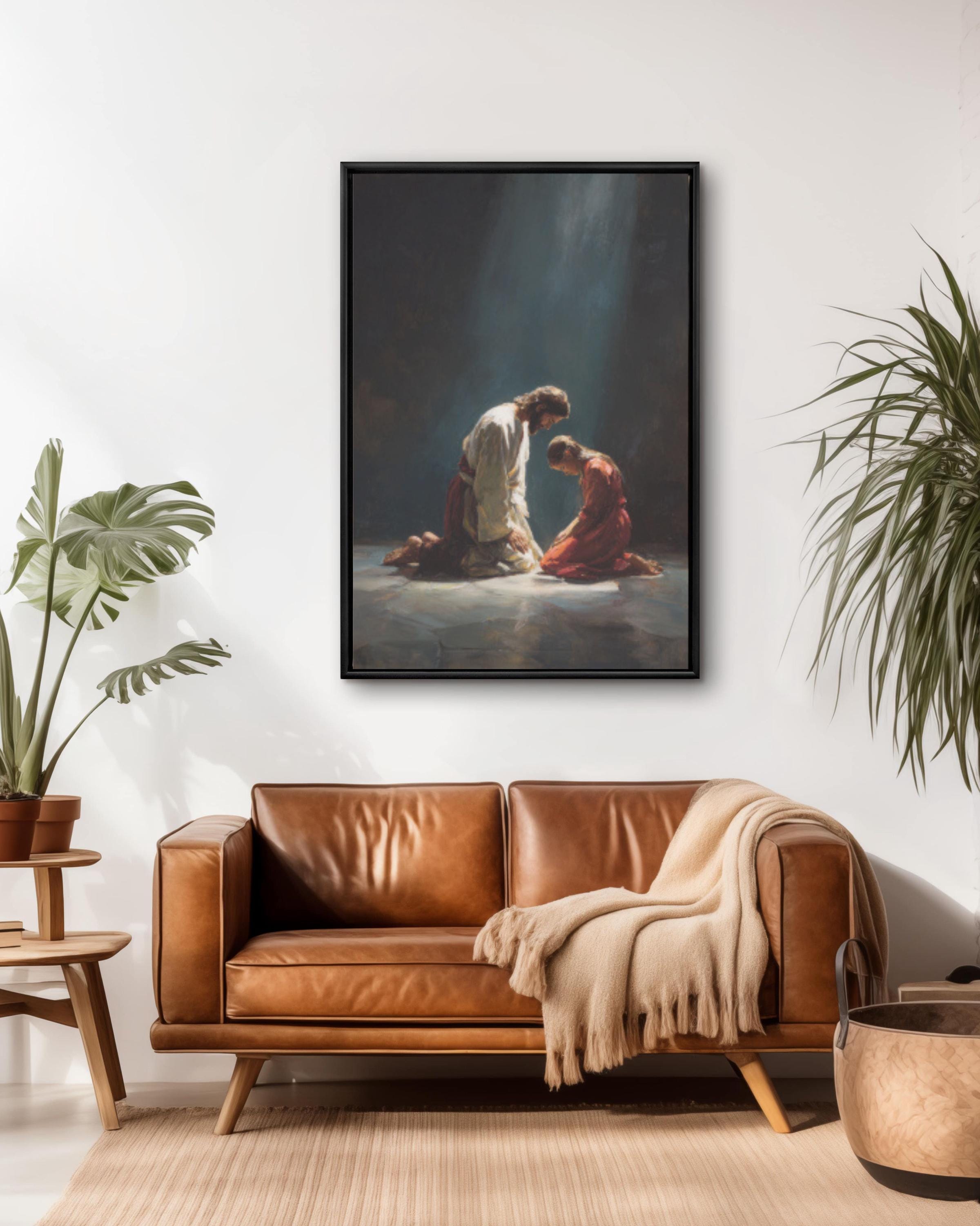 Jesus and Child Praying Wall Art | Peaceful Christian Canvas Print