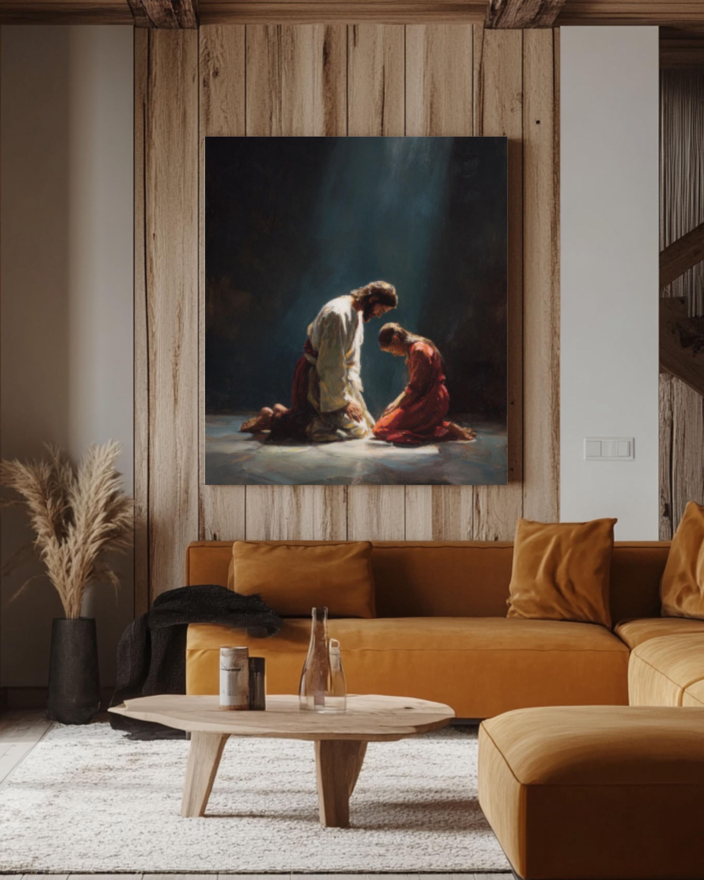 Jesus and Child Praying Wall Art | Peaceful Christian Canvas Print