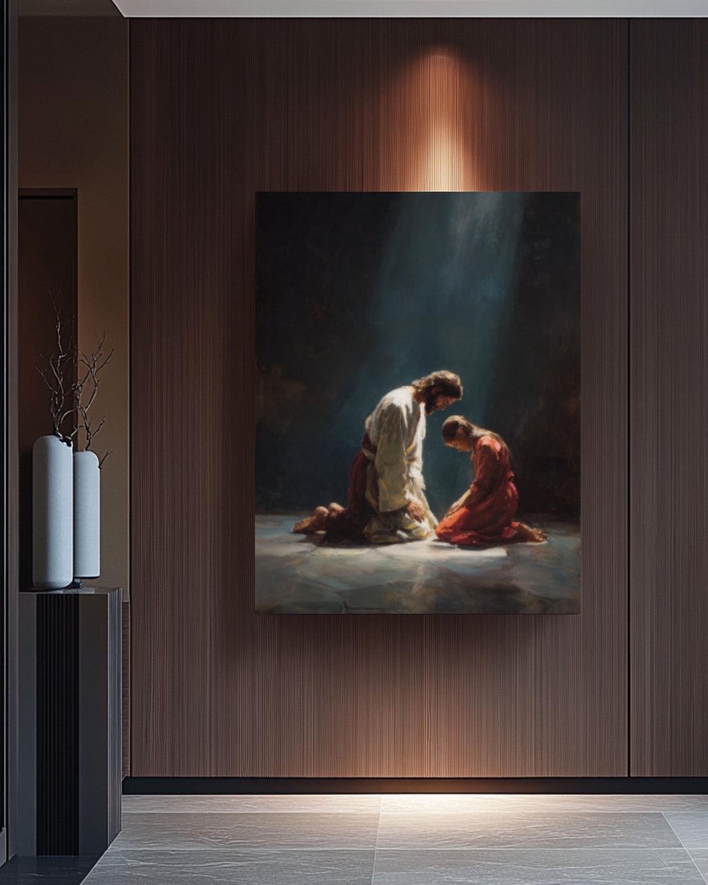 Jesus and Child Praying Wall Art | Peaceful Christian Canvas Print