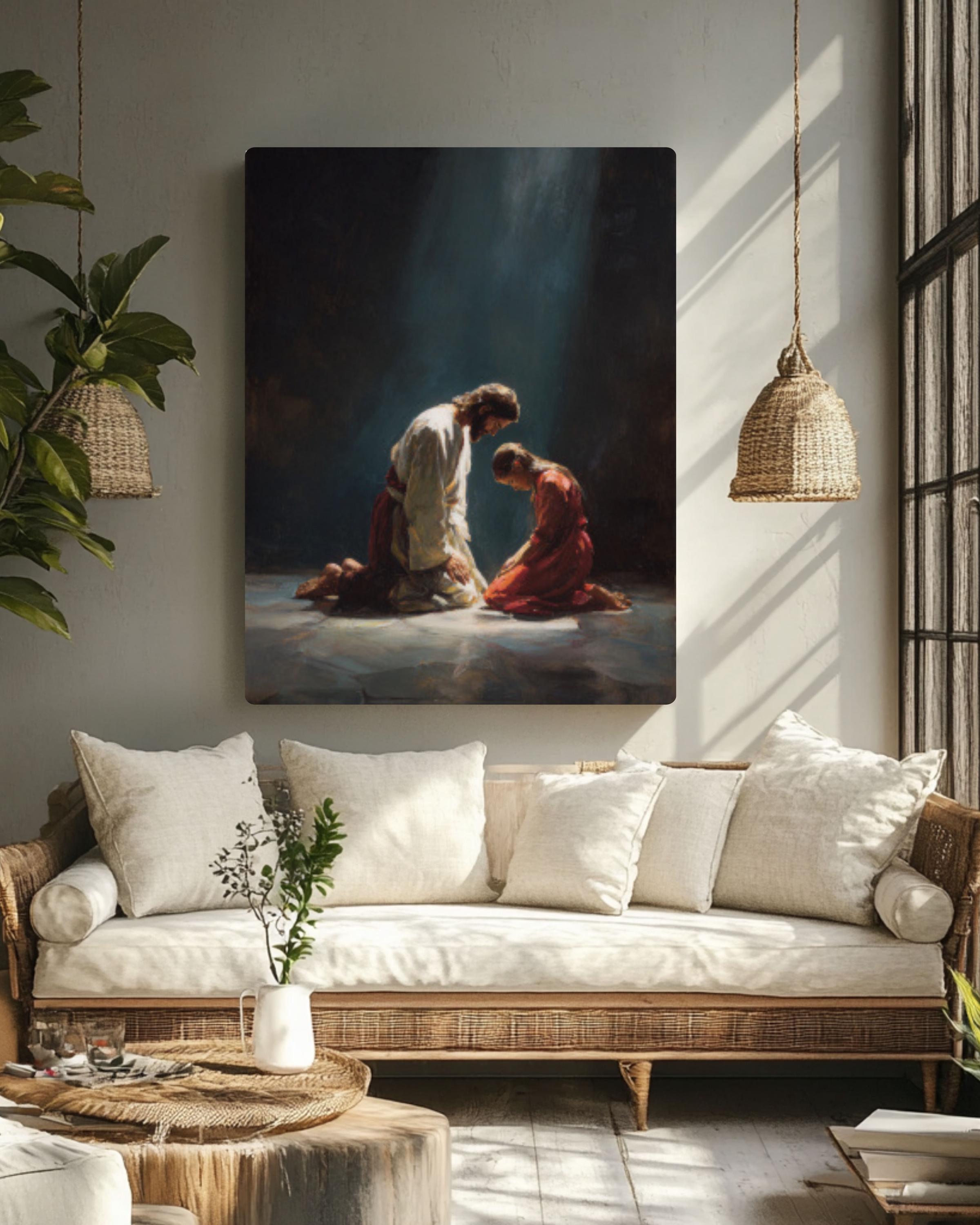 Jesus and Child Praying Art: Peaceful Christian Wall Decor for home and office wall décor