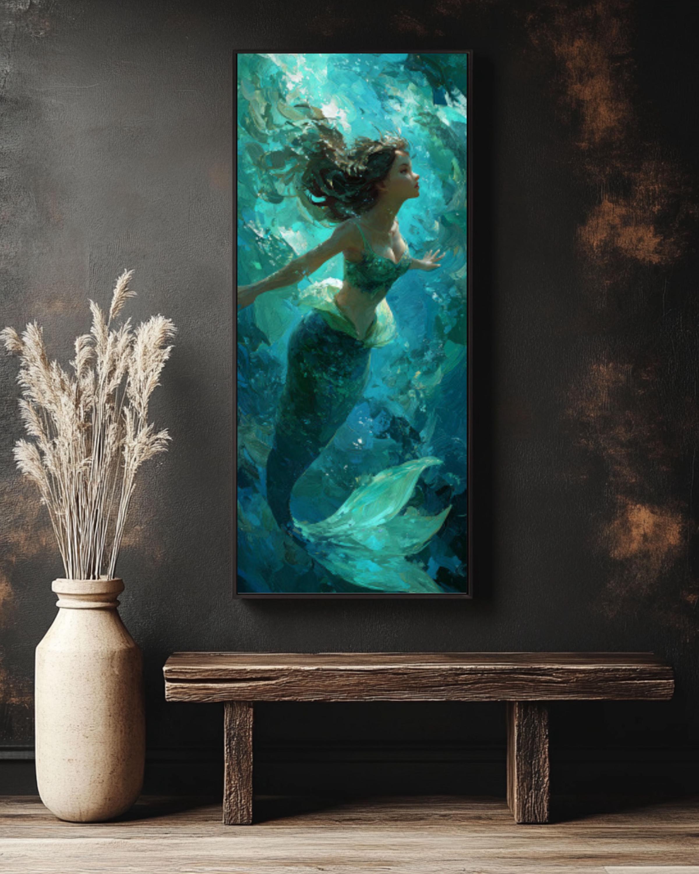 Fantasy Mermaid Wall Art Print | Turquoise Ocean Illustration Poster