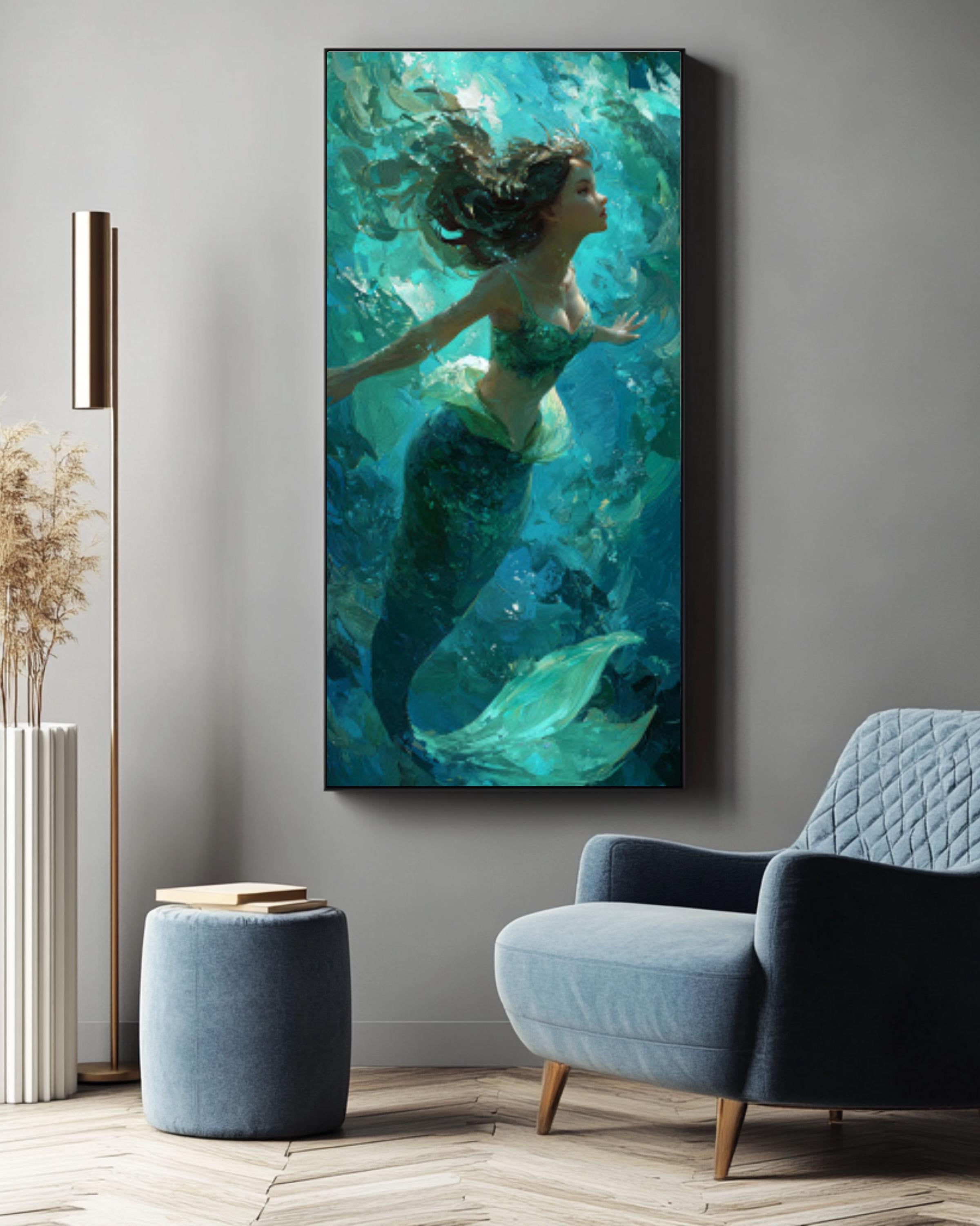 Fantasy Mermaid Wall Art Print | Turquoise Ocean Illustration Poster