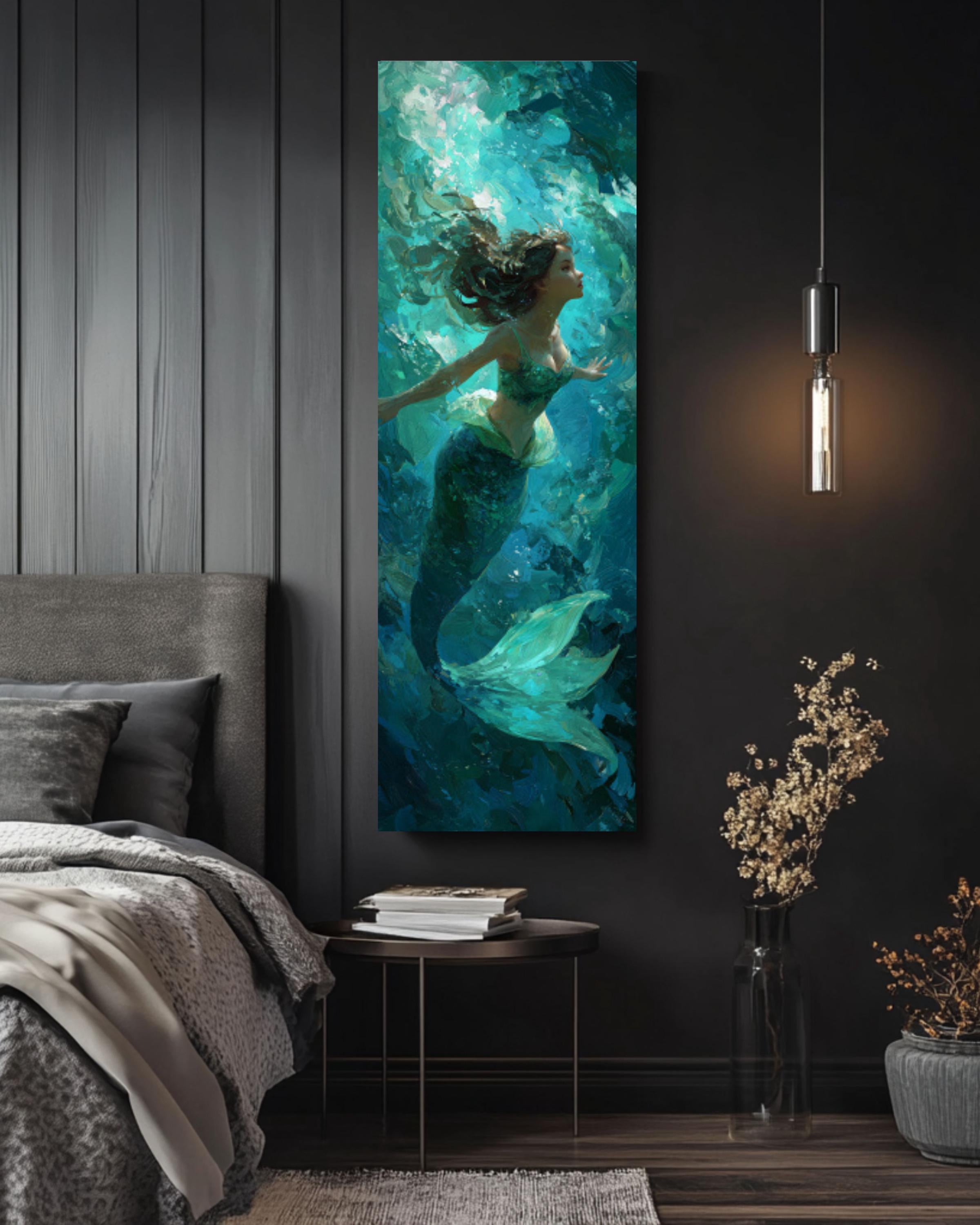Fantasy Mermaid Wall Art Print | Turquoise Ocean Illustration Poster