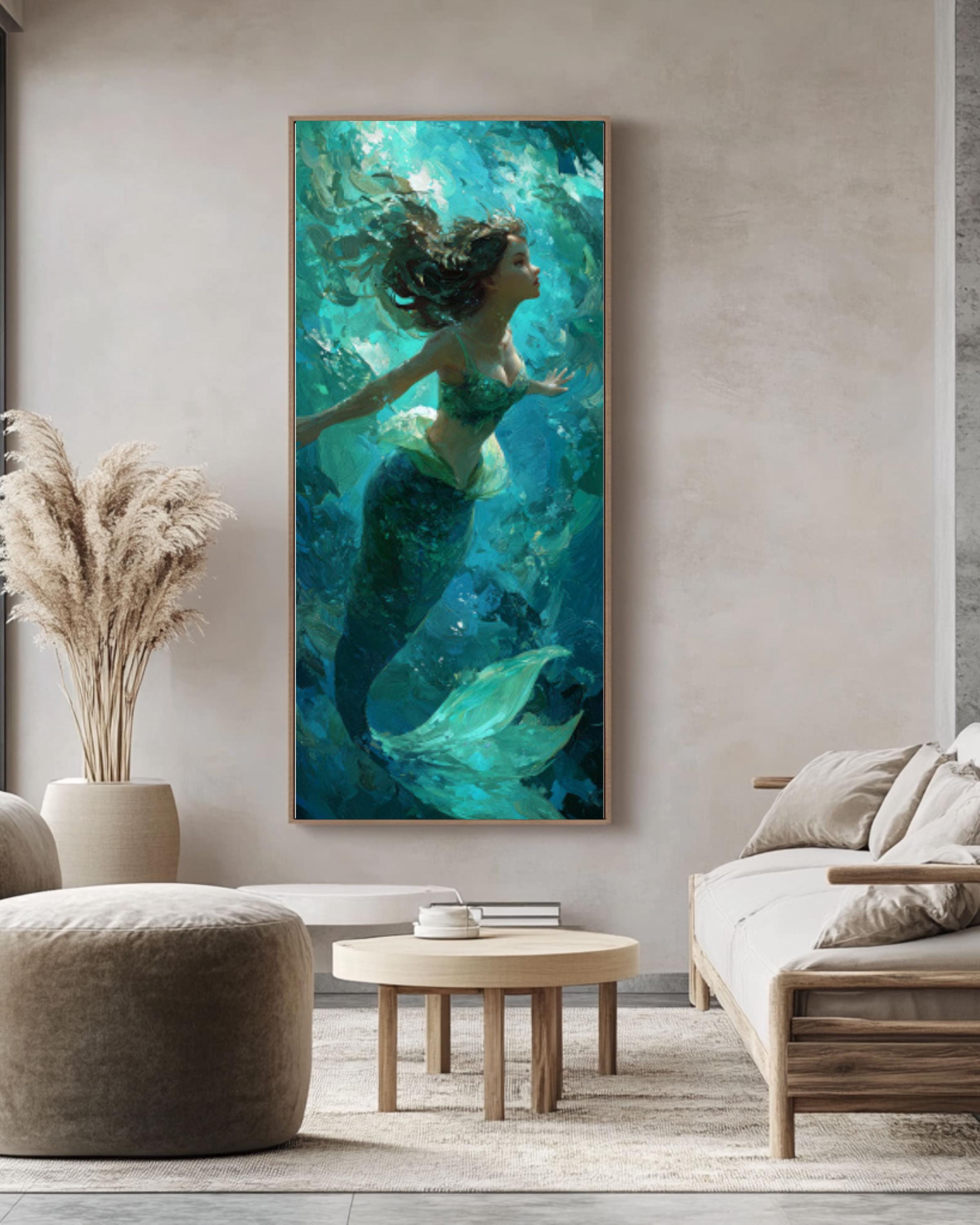 Fantasy Mermaid Wall Art Print | Turquoise Ocean Illustration Poster