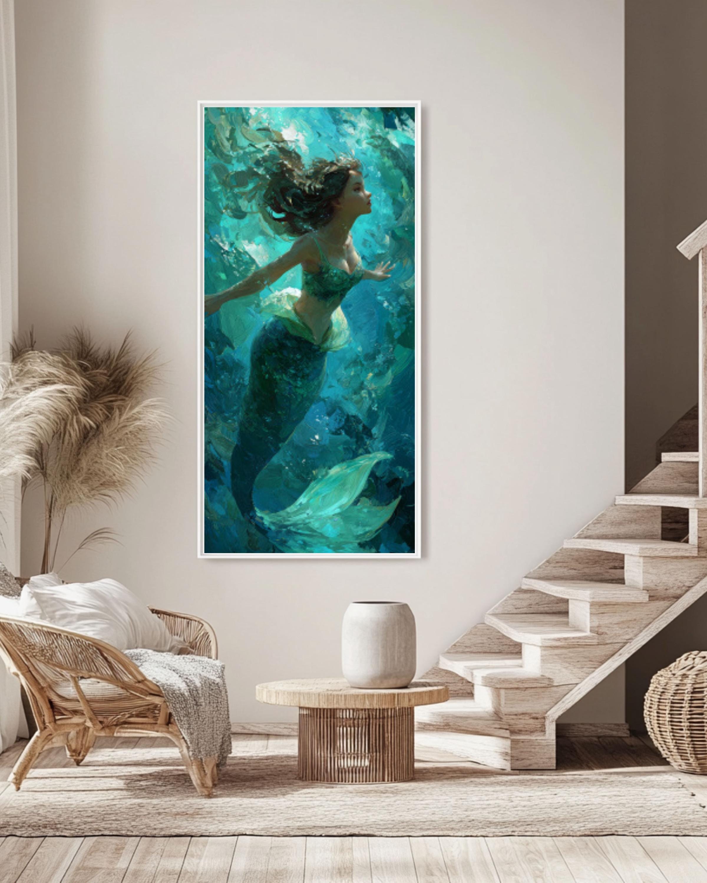 Fantasy Mermaid Wall Art Print | Turquoise Ocean Illustration Poster