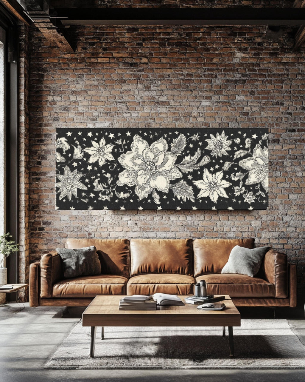 William Morris Floral Damask Wall Art | Black & White Canvas Print