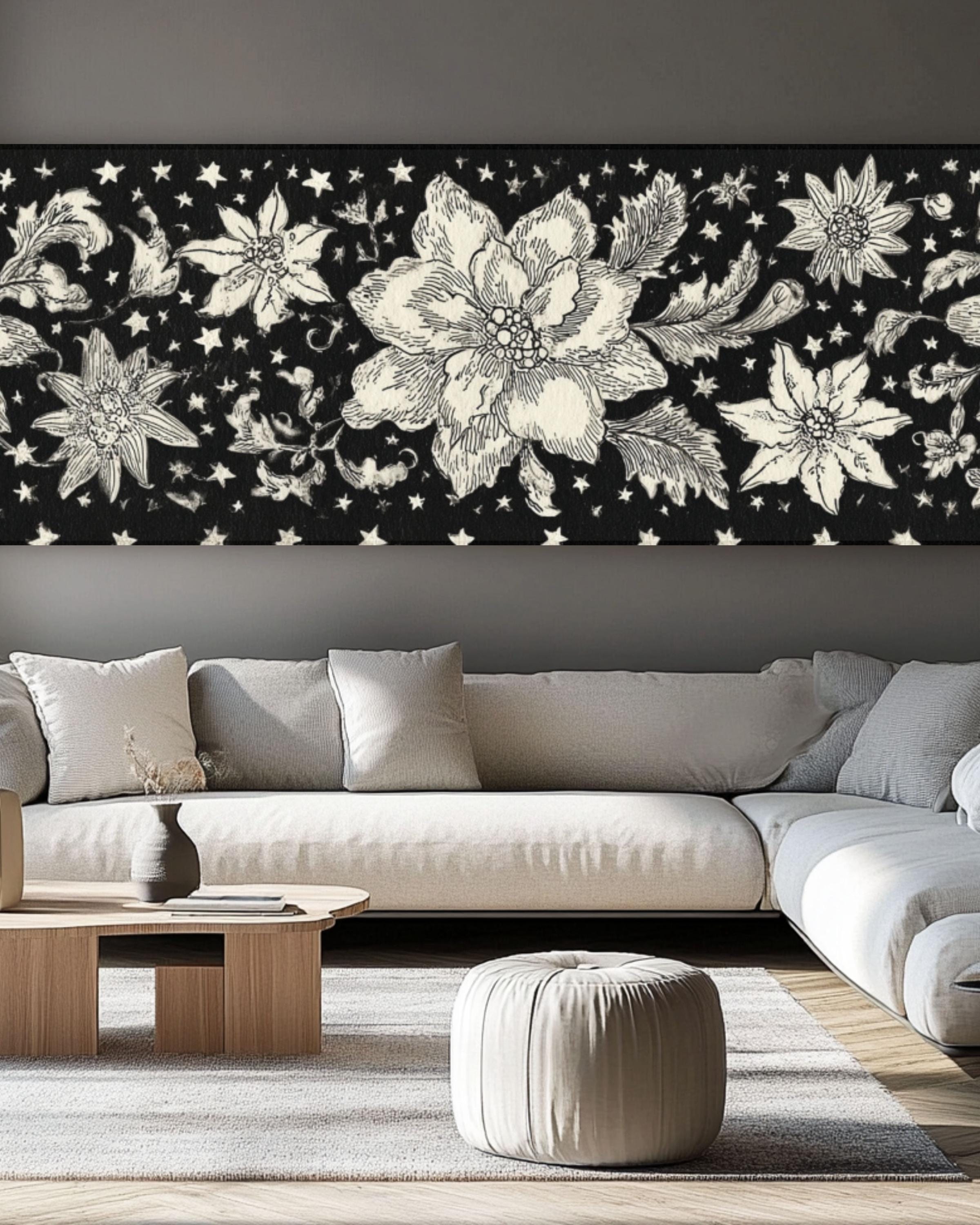 William Morris Floral Damask Wall Art | Black & White Canvas Print