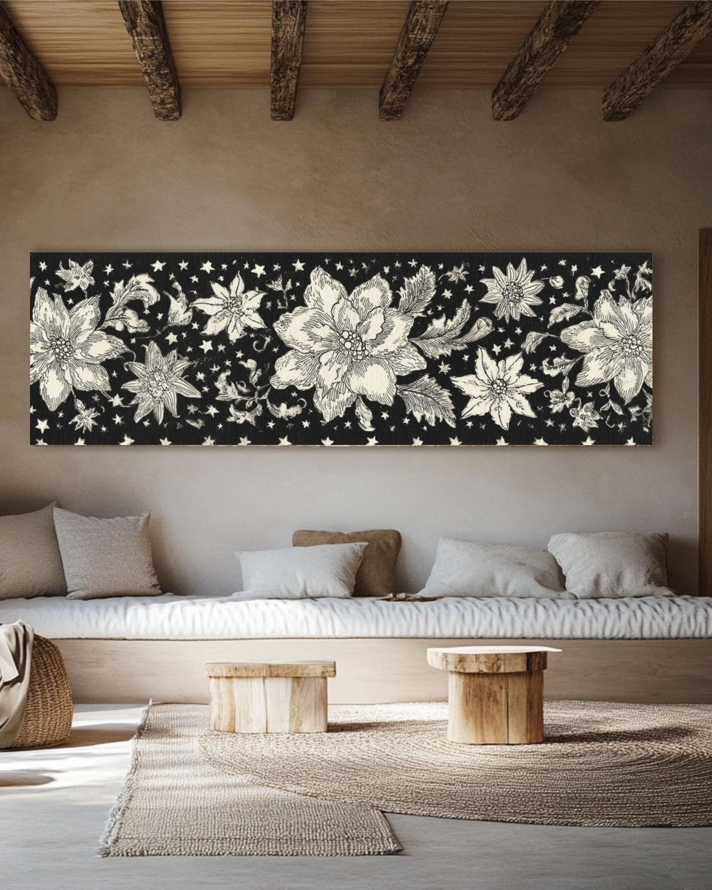 William Morris Floral Damask Wall Art | Black & White Canvas Print
