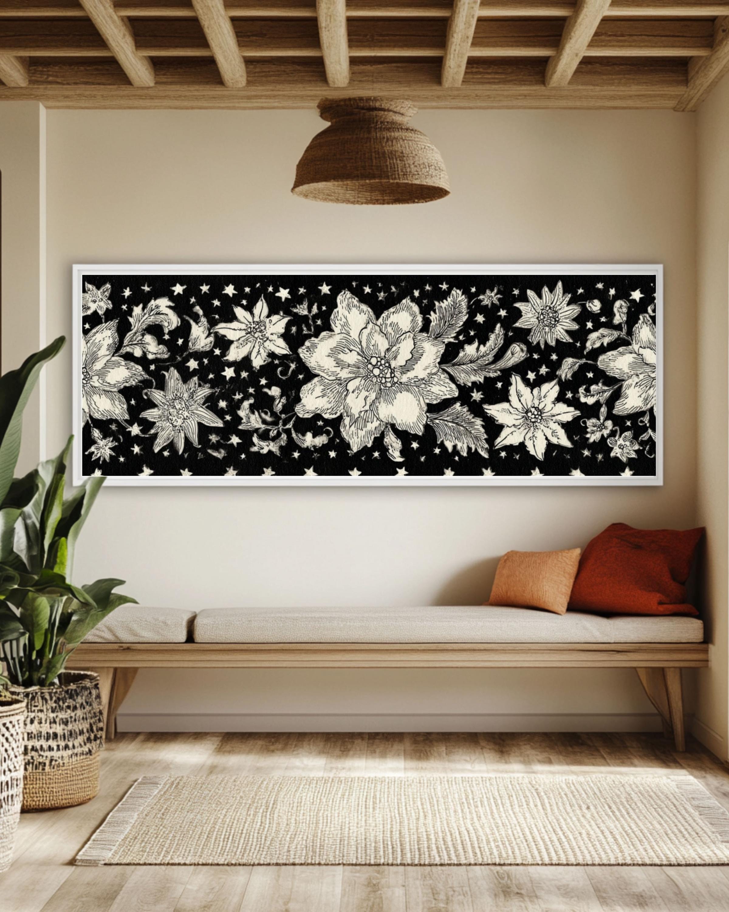 William Morris Floral Damask Wall Art | Black & White Canvas Print